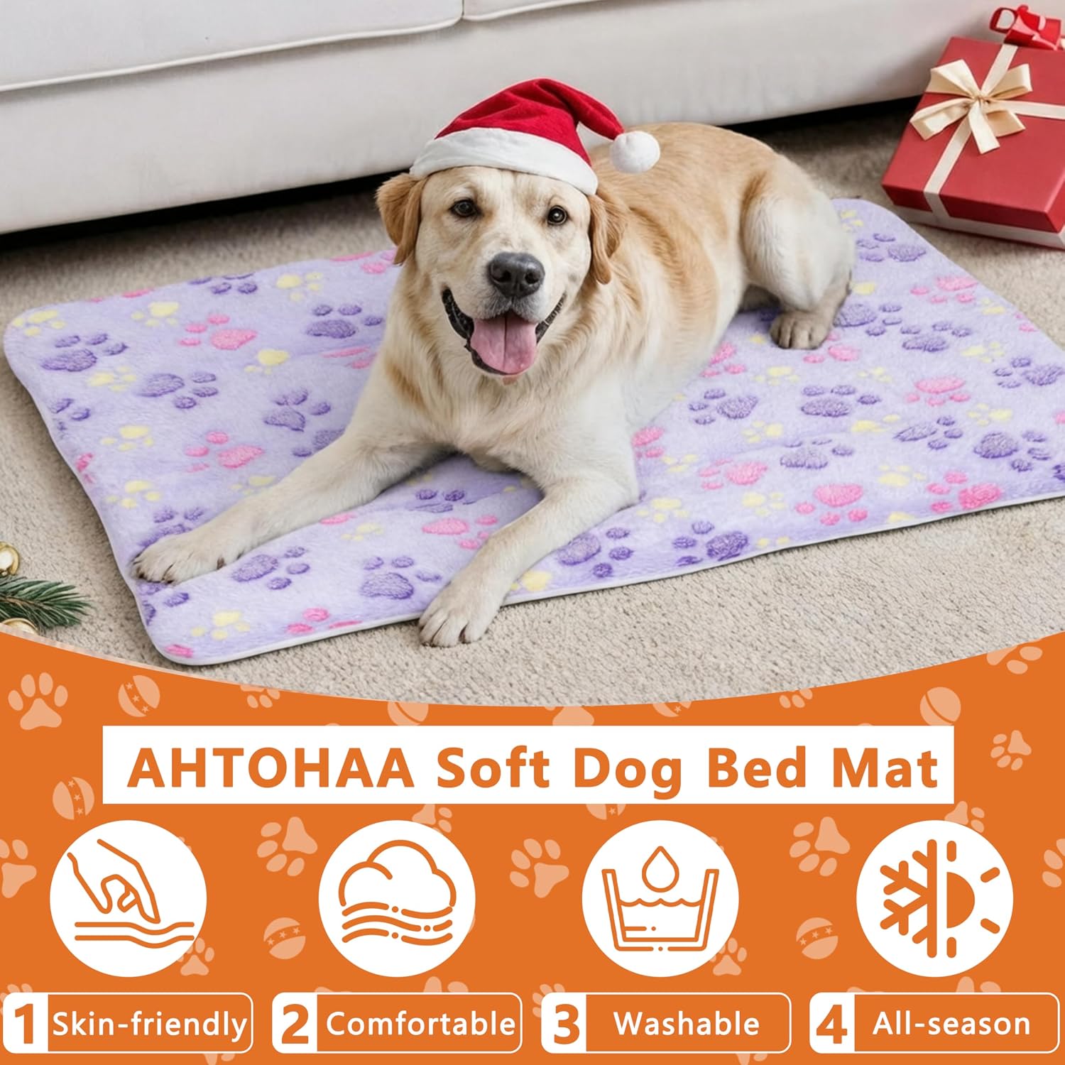 Dog Bed Mat,Soft Dog Kennel Pad with Cute Pattern (Purple Paw, XL) | Multi-Size Durable & Machine Washable,Pet Pad for Dogs & Cats