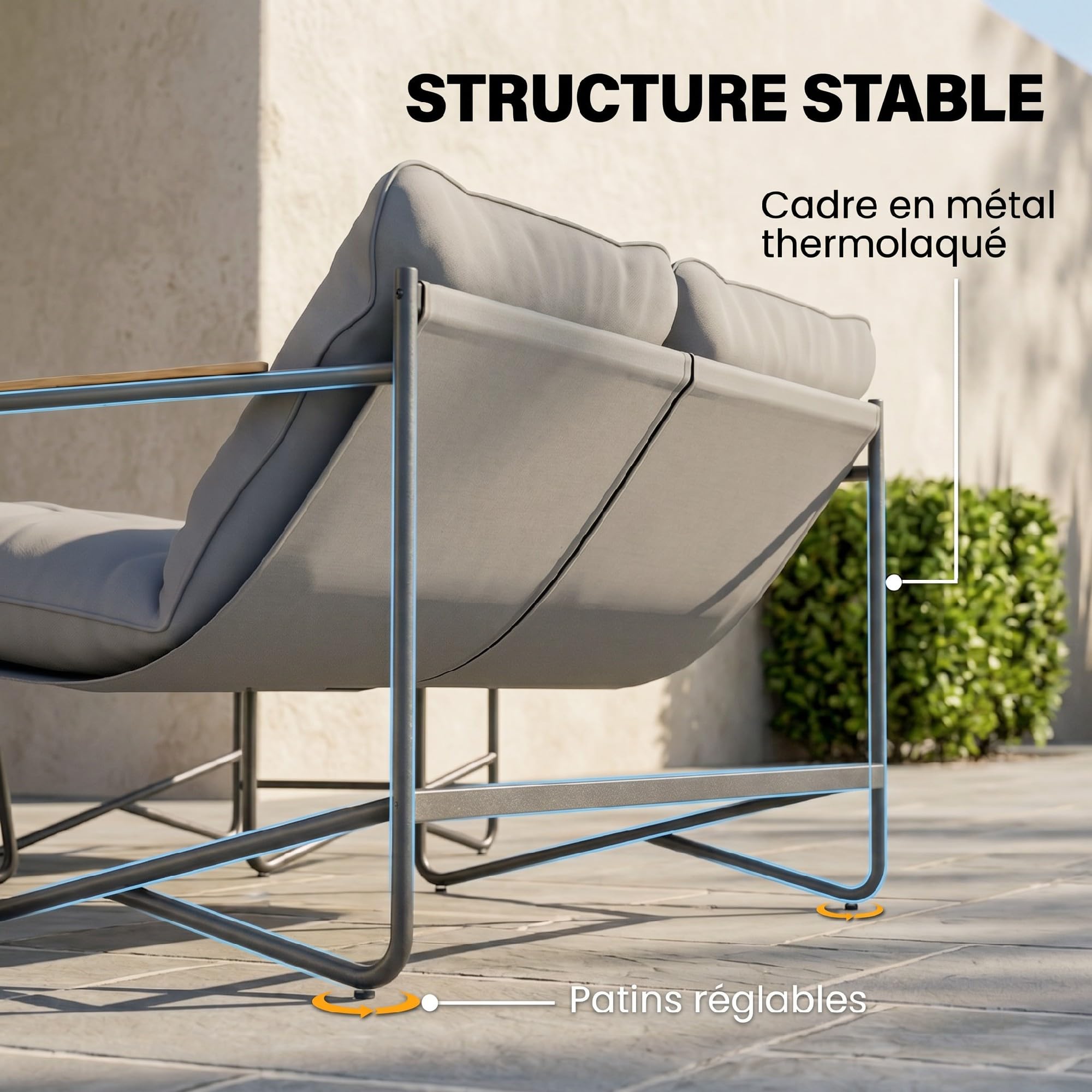 Outsunny Salon de Jardin 4 Pièces Canapé 2 Places 2 Fauteuils Gris Clair