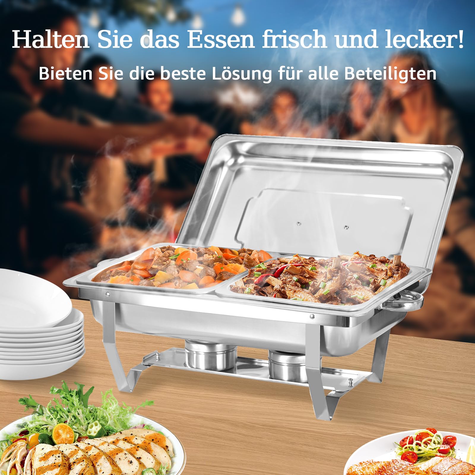 Chafing Dish Profi Set Toulouse, Edelstahl Warmhaltebehälter, Speisewärmer, Rechaud, Chafing Dishes für Catering, Buffet und Party (2 Packung 1/2 GN)