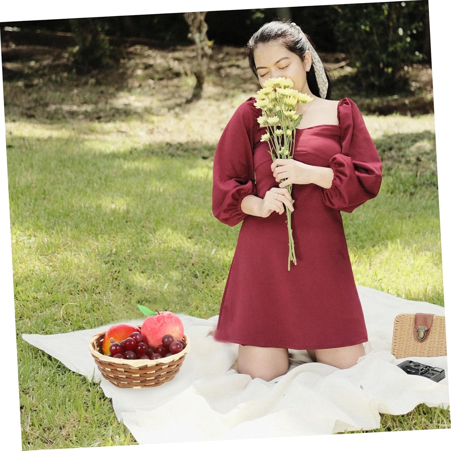 12pcs Bamboo Fruit Basket Storage Bread Proofing Home Use Woven Fruit Basket Decorative