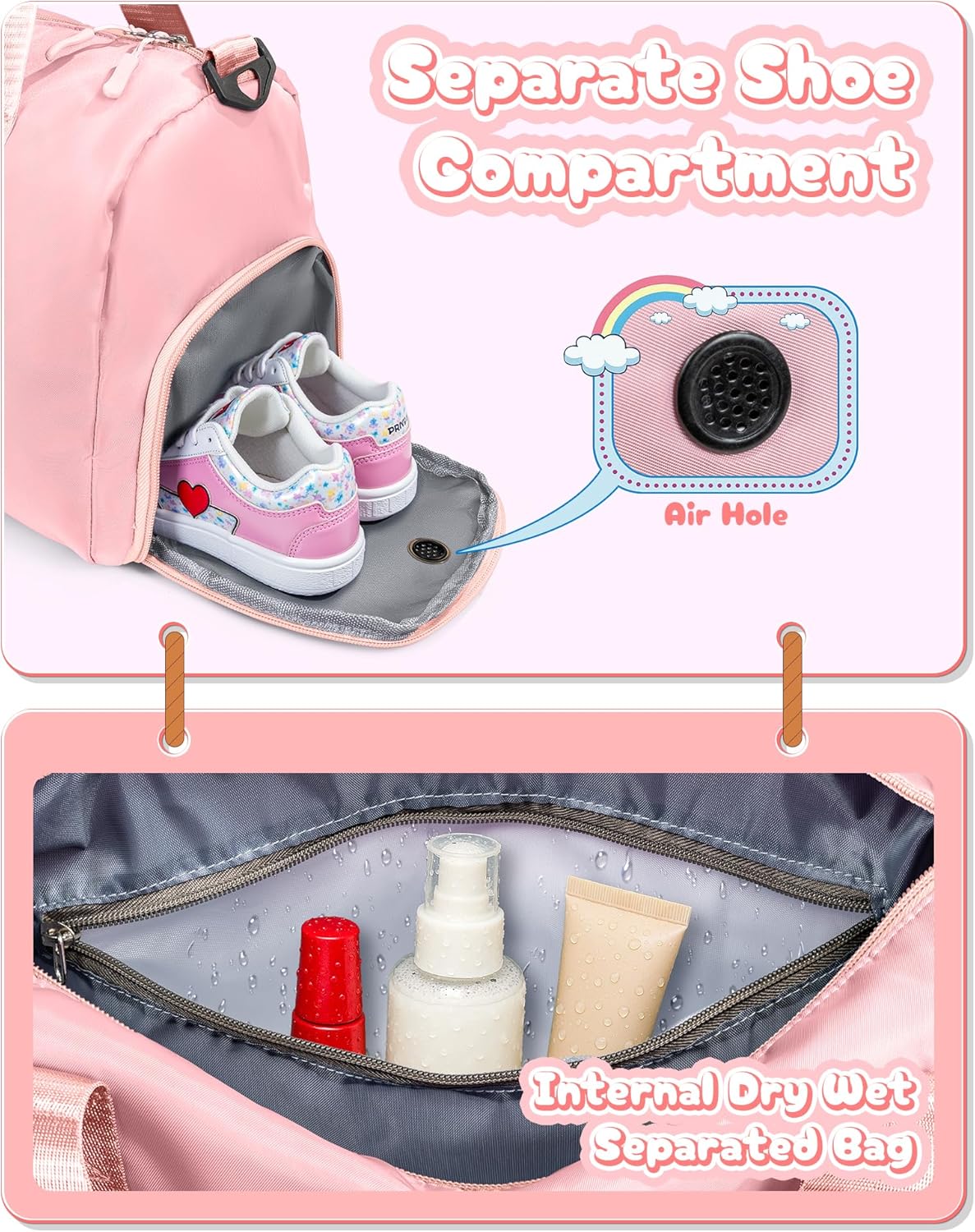 Gifts for 4 5 6 7 8 9 10 Year Old Girls-Girl Gym Bag with Shoe Compartment, Kid Personalized Weekender Overnight Bags, Initial Travel Tote with Makeup Pouch, Gift for Daughter (Letter G) - Image 7