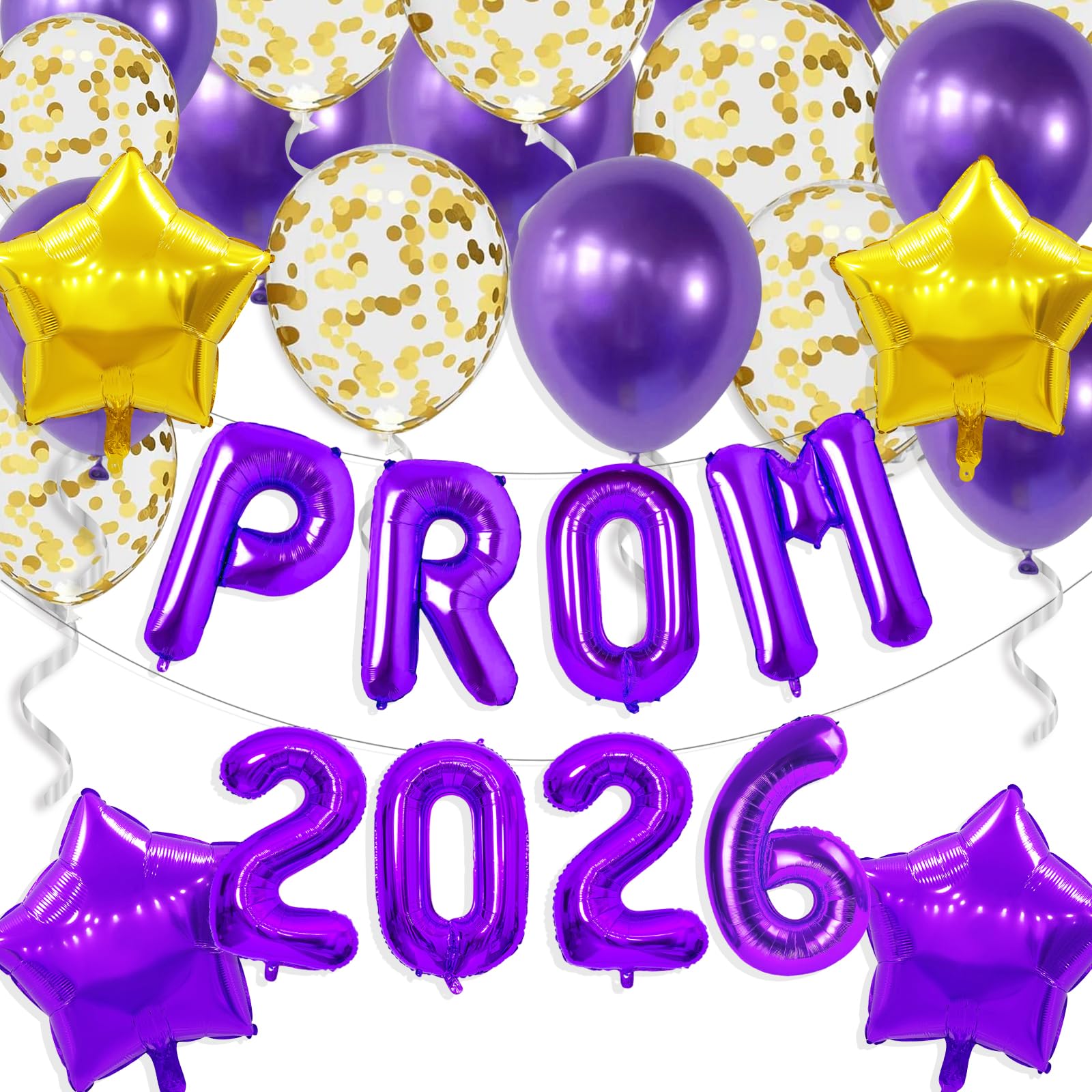 Gidobo Prom 2026 Balloons, Purple Foil Balloons Banner with 16pcs Latex Balloons for 2026 Graduations College High School Grad Party Supplies