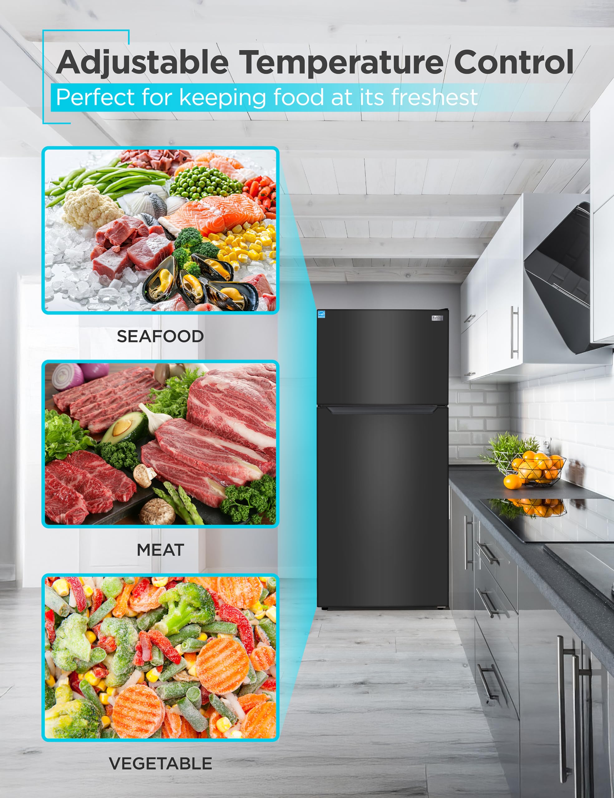 BLACK+DECKER 18.1 Cu. Ft. Top Mount Refrigerator with Freezer, 2 Door Refrigerator with Top Freezer and Adjustable Temperature Control, Full Size Fridge, ENERGY STAR Certified, BR1810HB, Black on Fridge.com