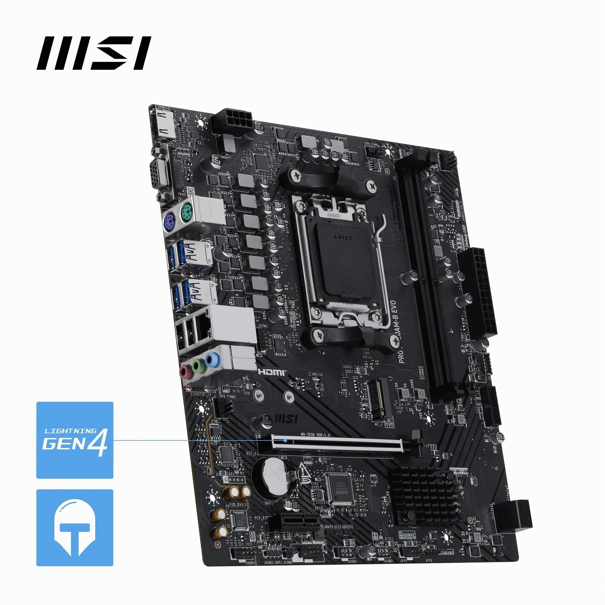 MSI Pro A620AM-B Evo Carte mère, Micro-ATX, pour processeurs AMD Ryzen 9000, 8000 & 7000, AM5 – DDR5 Memory Boost (6800+MHz/OC), 1 x PCIe 4.0 x16, 1 x M.2 Gen4