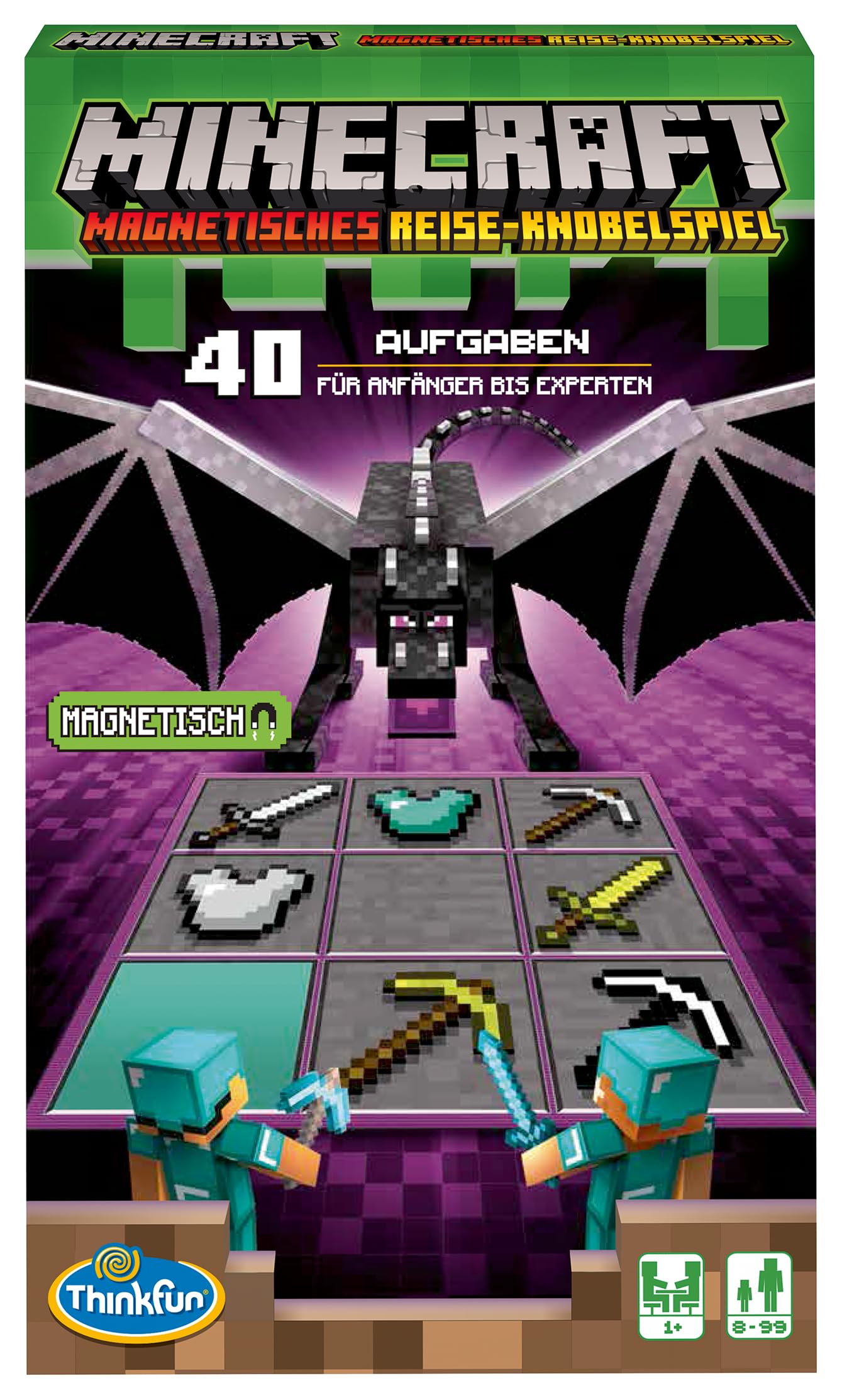 ThinkFun - 76402 - Minecraft - Das magnetische Reisespiel. Perfekt für die Reise und als Geschenk - EIN Logikspiel Nicht nur für Minecraft-Fans