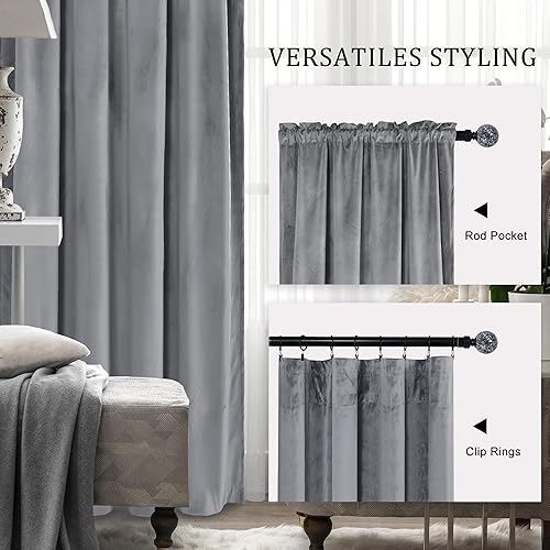 Miniatura 3 de Hiasan Cortinas de Terciopelo Gris de 96 Pulgadas - Cortinas Opacas con Aislamiento Térmico Sólidas y Suaves para Dormitorio Sala de Estar con