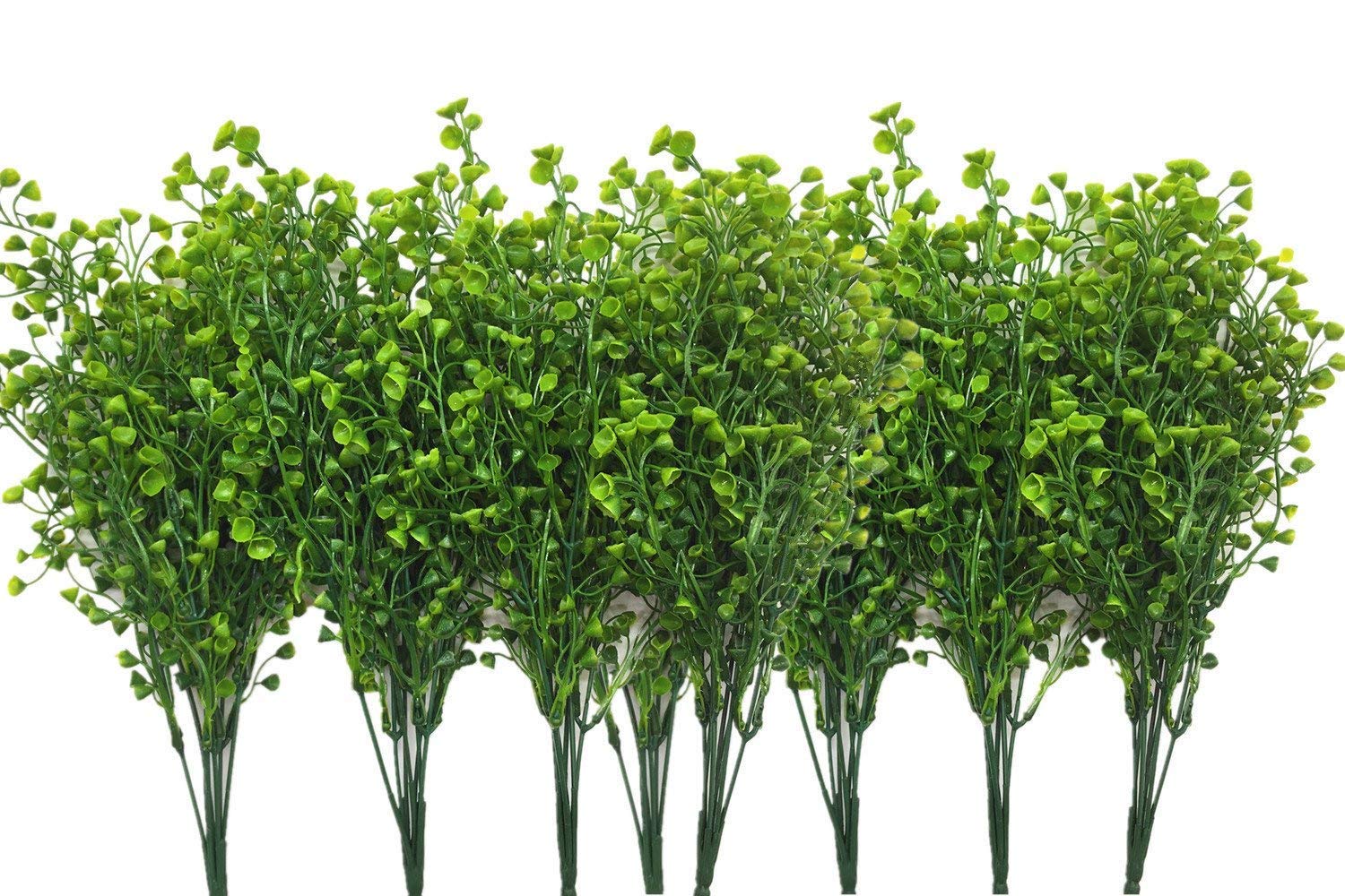 CATTREE Artificial Shrubs Bushes, Plastic Fake Green Plants Wedding Indoor Outdoor Home Garden Verandah Kitchen Office Table Centerpieces Arrangements Christmas Decoration - Green 8 pcs