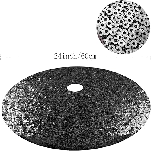 Miniatura 4 de yuboo Mini falda negra para árbol de Halloween, 24 pulgadas, con lentejuelas, adornos de árbol de Navidad con purpurina para árbol de Navidad