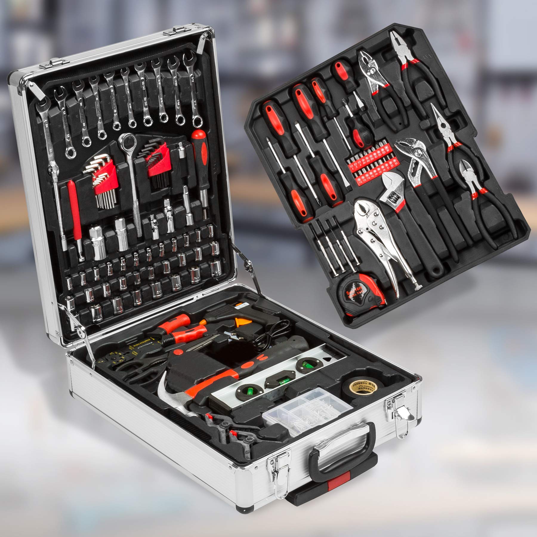 tectake® Trolley Porta Attrezzi, Set di Attrezzi da lavoro 799 Pezzi, Valigia Porta Attrezzi, Carrello porta attrezzi, Portautensili, Cassetta con 3 Cassetti, Trolley da Lavoro