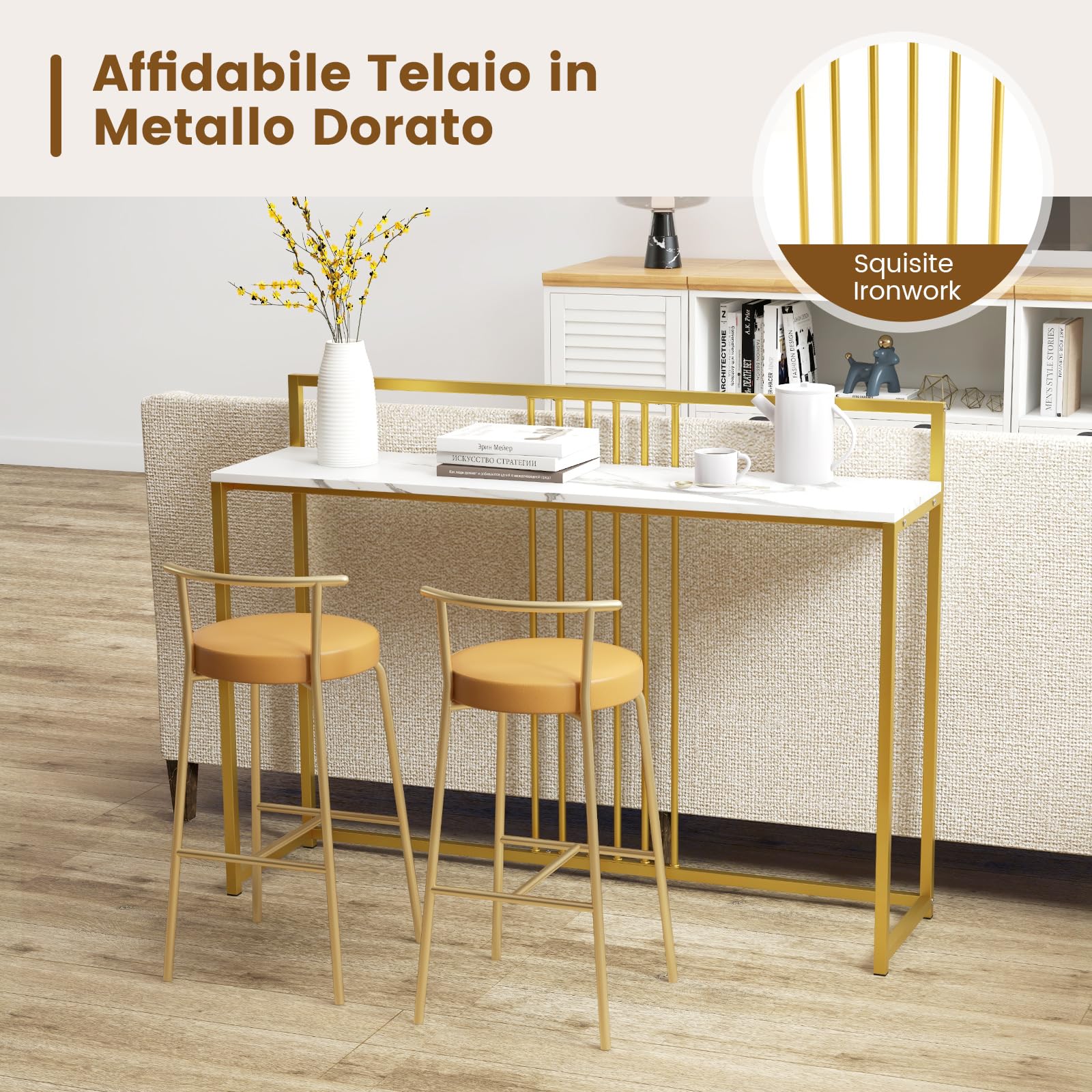 Tribesigns Tavolo Consolle Ingresso, 150cm Tavolo da Corridoio, Effetto di Marmo, Tavolo d'Ingresso Moderno in Finto Marmo Tavolino da Divano in Oro Dietro Il Divano, per Entrata, Soggiorno, Ingresso