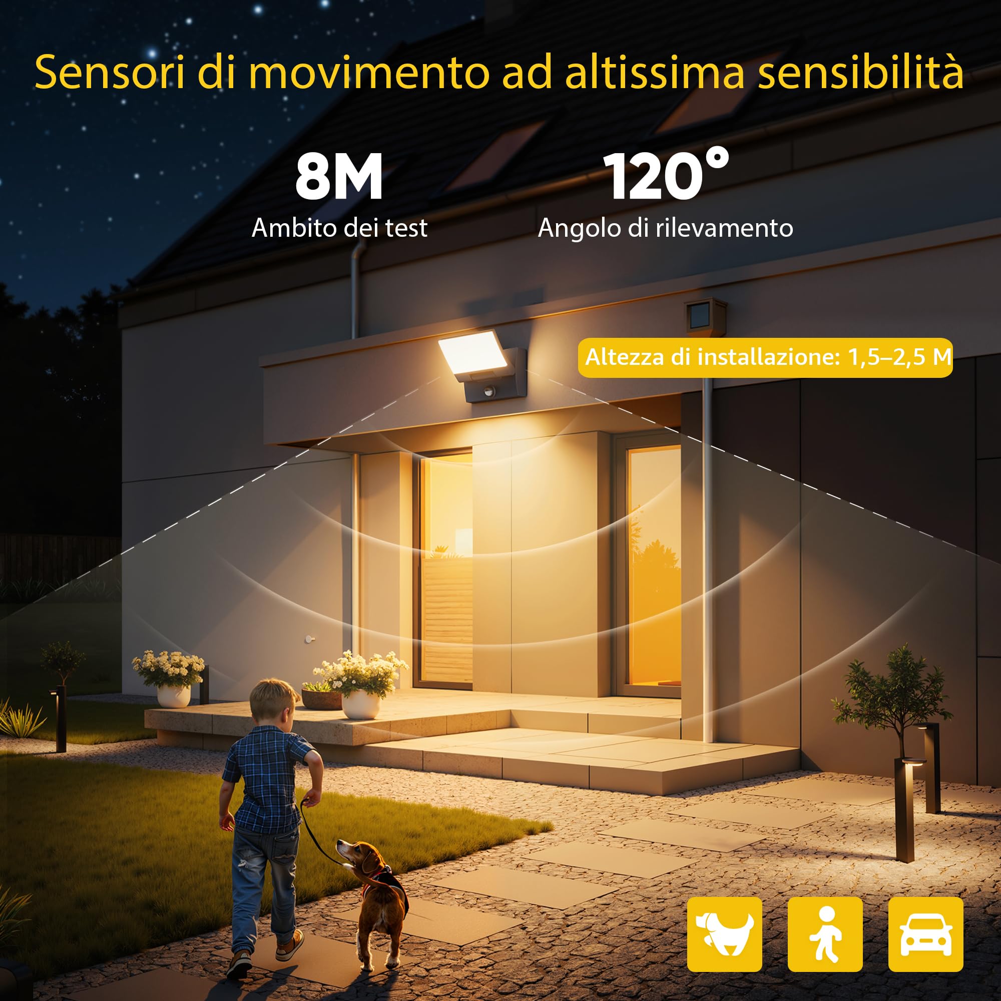 K-Bright 2 pezzi 30W LED Applique Esterno/Interno con Sensore di Movimento, Lampade da Parete Orientabile IP65 Applique da Parete in Alluminio per Giardini Terrazza, Antracite, Bianco caldo 3000K