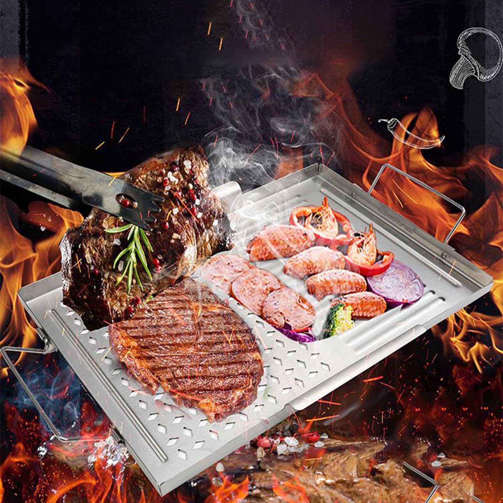Płyta grillowa Akcesoria Do Patelni Grillowej Ze Stali Nierdzewnej | Płaska Patelnia Grillowa Tace Do Serwowania Mięsa Warzyw I Owoców Morza Kuchnia Na Zewnątrz Kemping Piknik