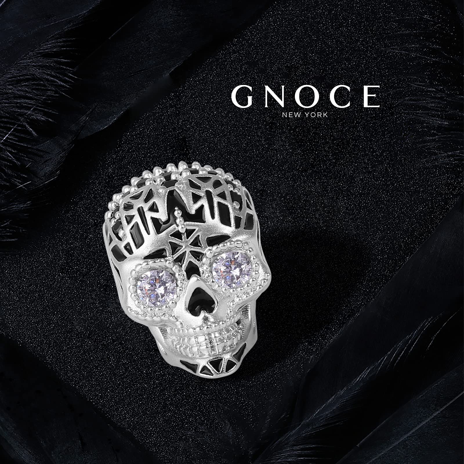 GNOCE Punk Skull Charms Beads 925 Sterling Silver Charm Bead Con Cubic Zirconia Stone Adatto a Tutti i Bracciali/Collana Regalo Fatto a Mano Per Amico