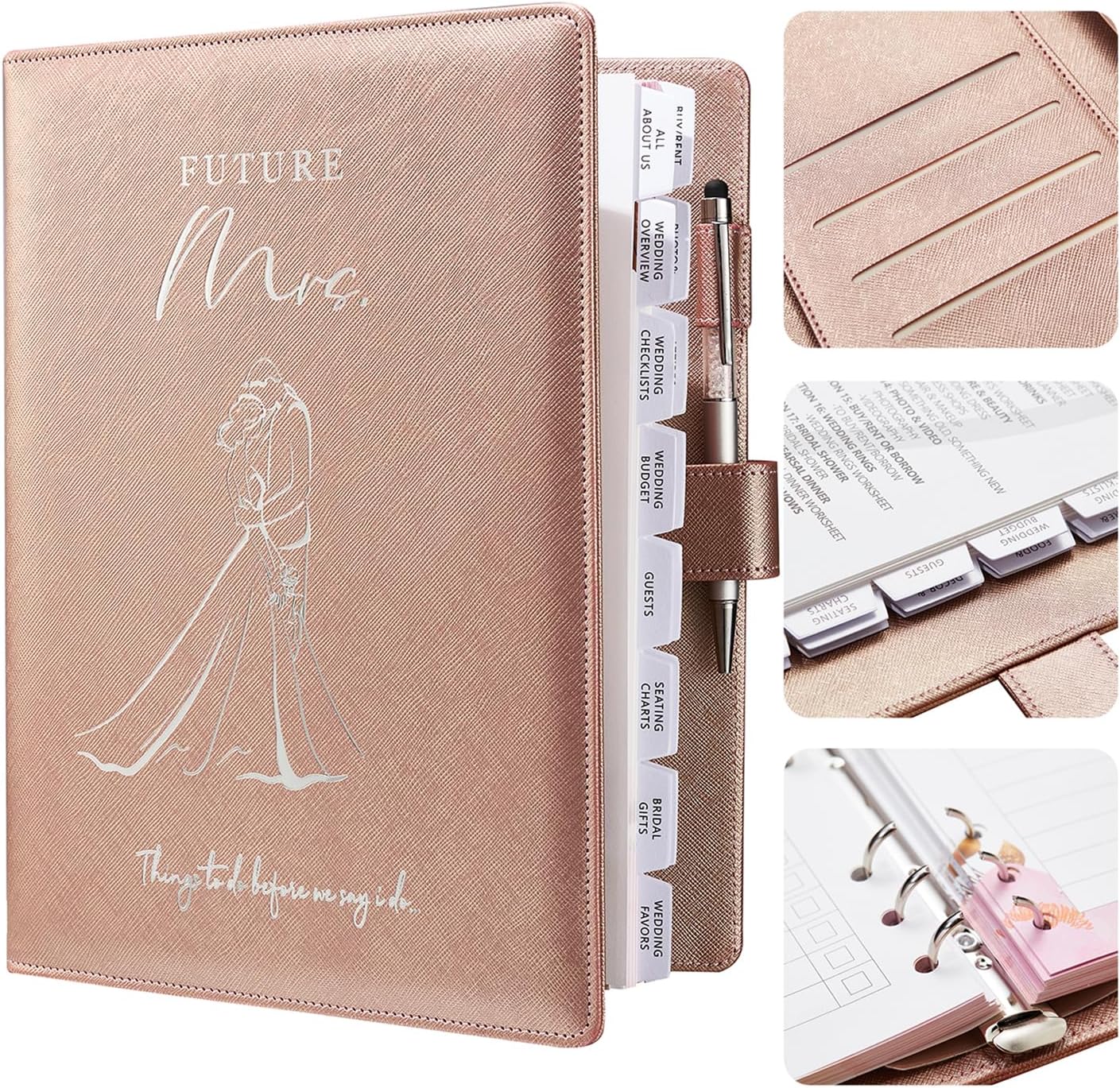 AW BRIDAL Future Mrs Wedding Planner Book and Organizer Gift Set, Personalized Destination Wedding Planners, Rose Gold Planning Gift for Bride and Engaged Couples, Cool Engagement Gifts for Her