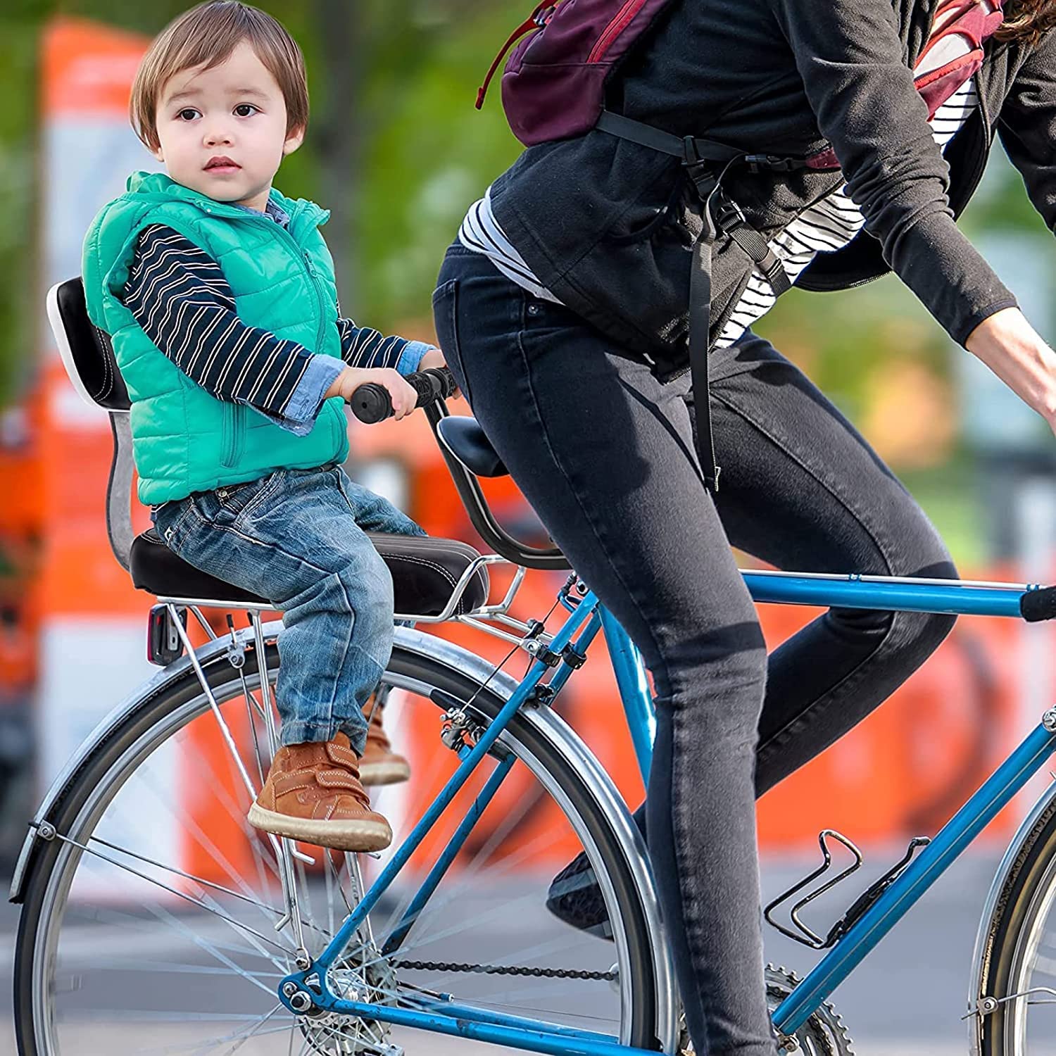 Seggiolino Bici Posteriore per+poggiapiedi Bicicletta Posteriori,Seggiolino Bici Posteriore,Bicicletta Parti,Si Adatta alla Maggior Parte dei Tipi e Adulti