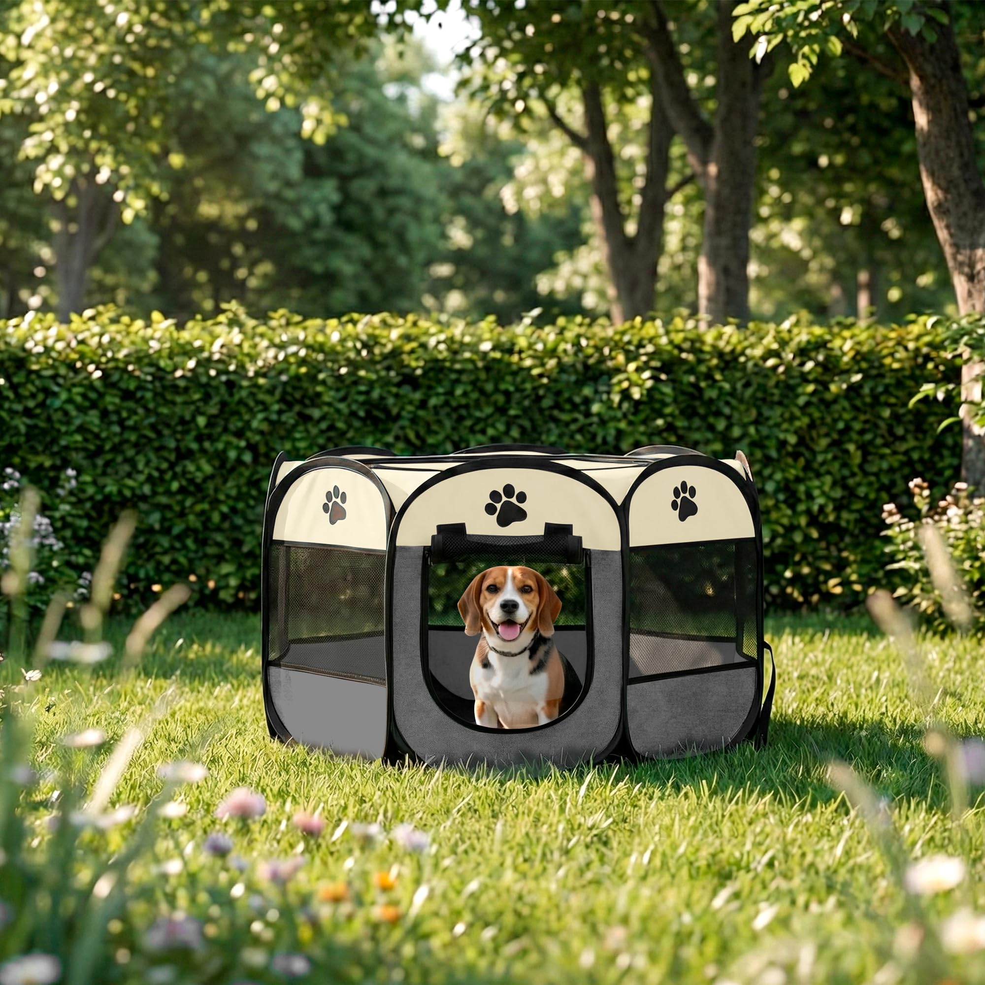 JUPPLIES Recinto Pieghevole per Cani e Gatti – Box Portatile in Tessuto Oxford Impermeabile, per Cuccioli e Animali da Interno o Esterno, Montaggio Rapido Senza Attrezzi (Grigio, 73x73x43cm, 8)