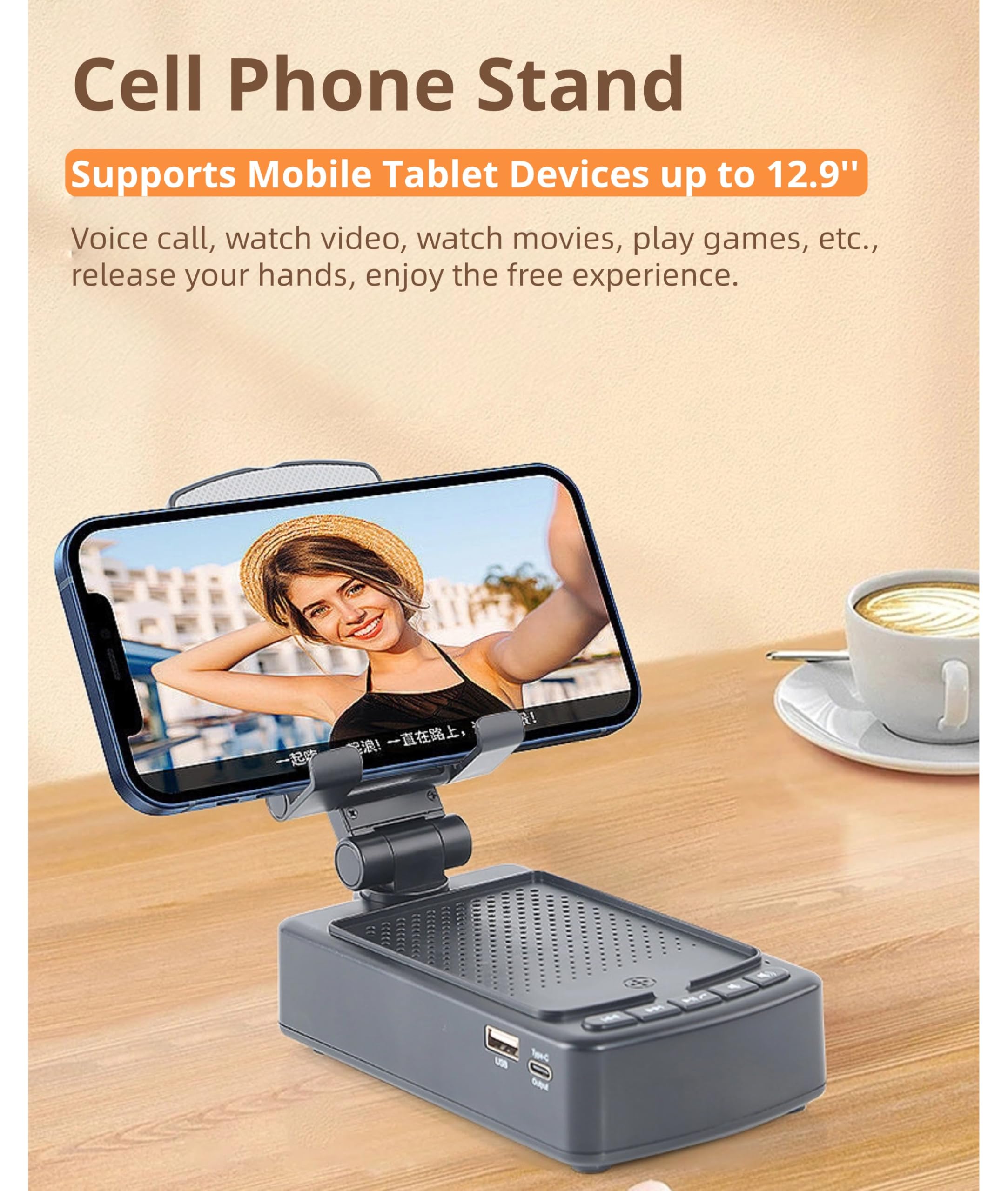 Cuifati F28 Handy-Ständer-Lautsprecher, Stabile Unterstützung, Verstellbarer Winkel, Rutschfester Handyhalter mit Langer Akkulaufzeit für Tablets und Bequemes Freisprechen,