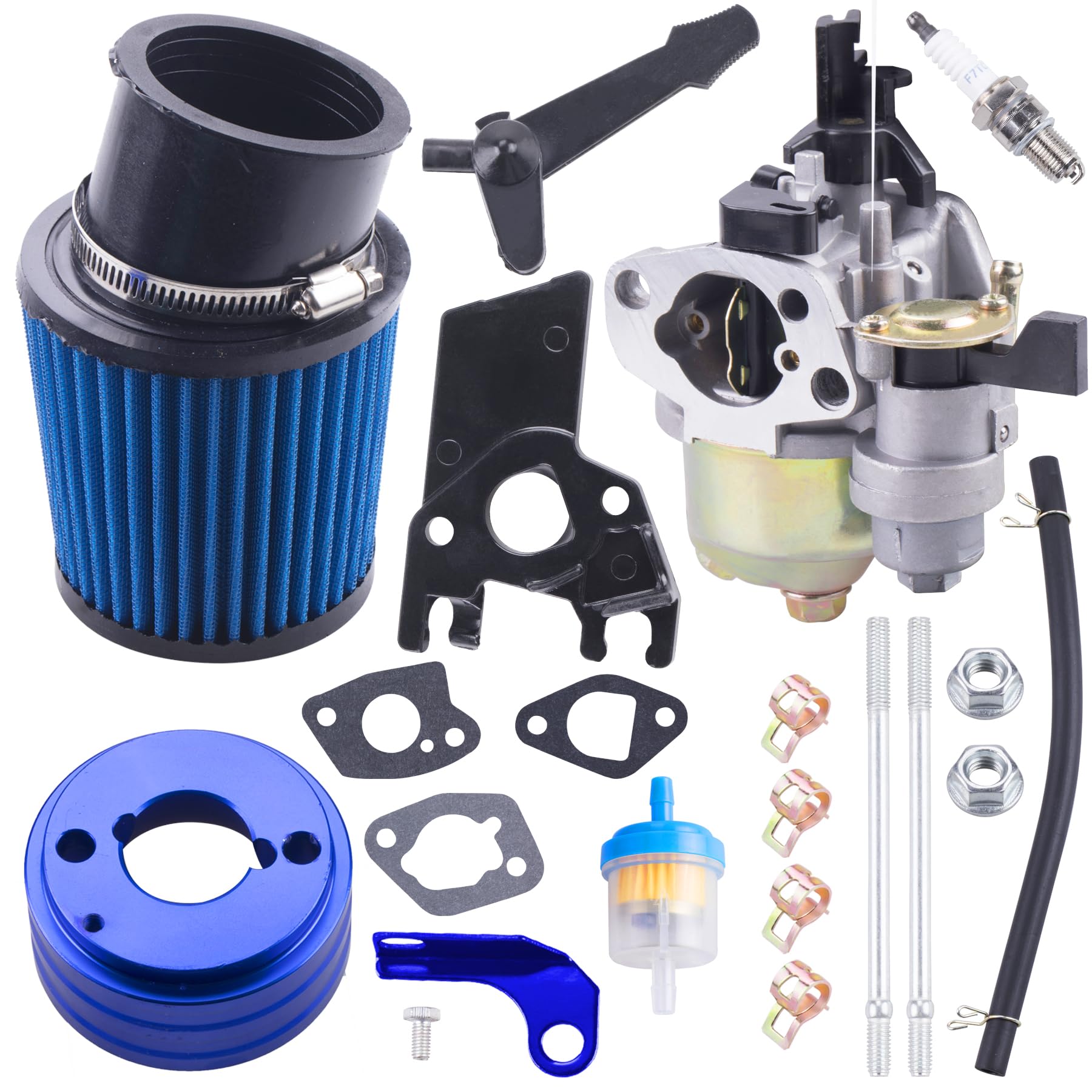 High Performance Upgraded Carburetor Air Filter adapter Intake Spark Plug Kit fit for Predator 212cc 6.5 Hp Honda Gx160 Gx200 196cc Coleman CT200U Trail CT100U Mini Bike Go Kart Racing （Blue）
