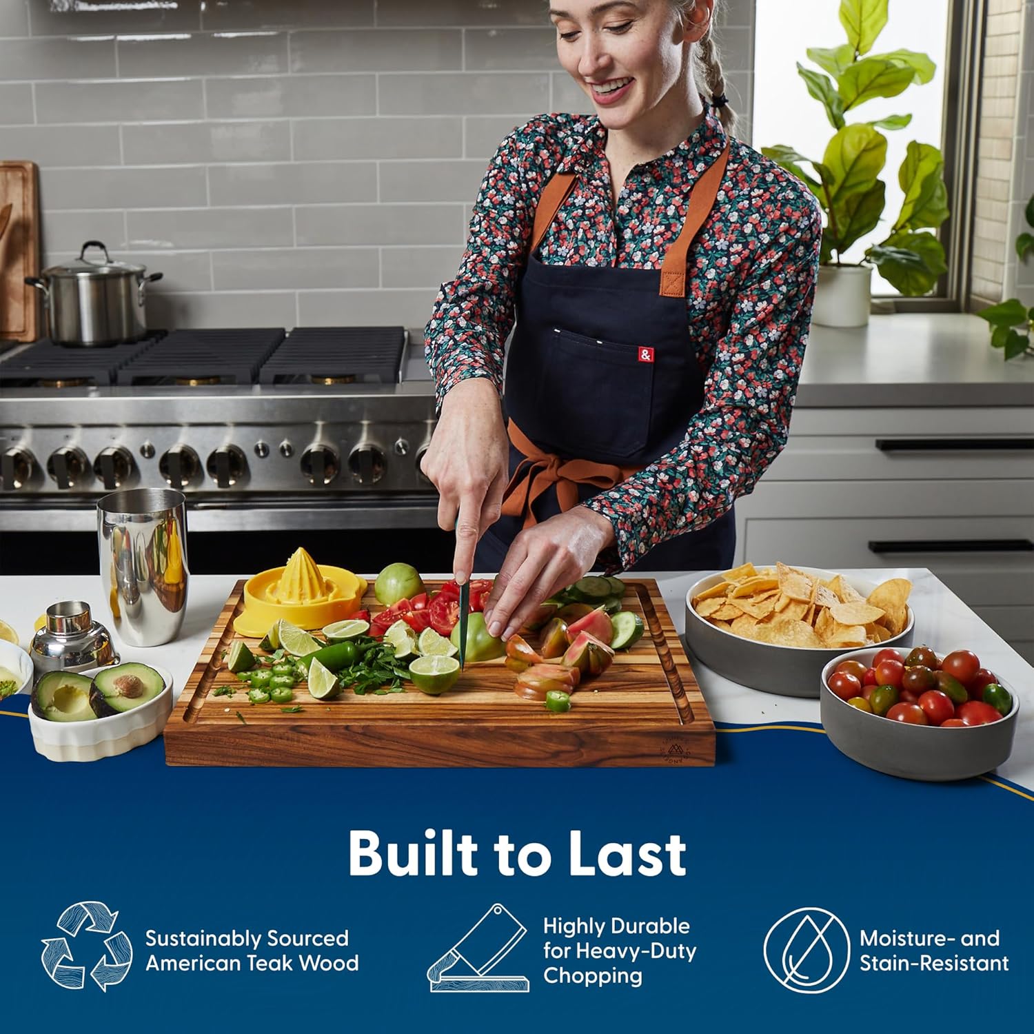 Sonder Los Angeles Laurel Cutting Board | Teak Edge Grain Cutting Board for Kitchen with Juice Groove | Reversible Charcuterie Butcher Block | Gift Box Included | 18x14x1.25 in - Image 7