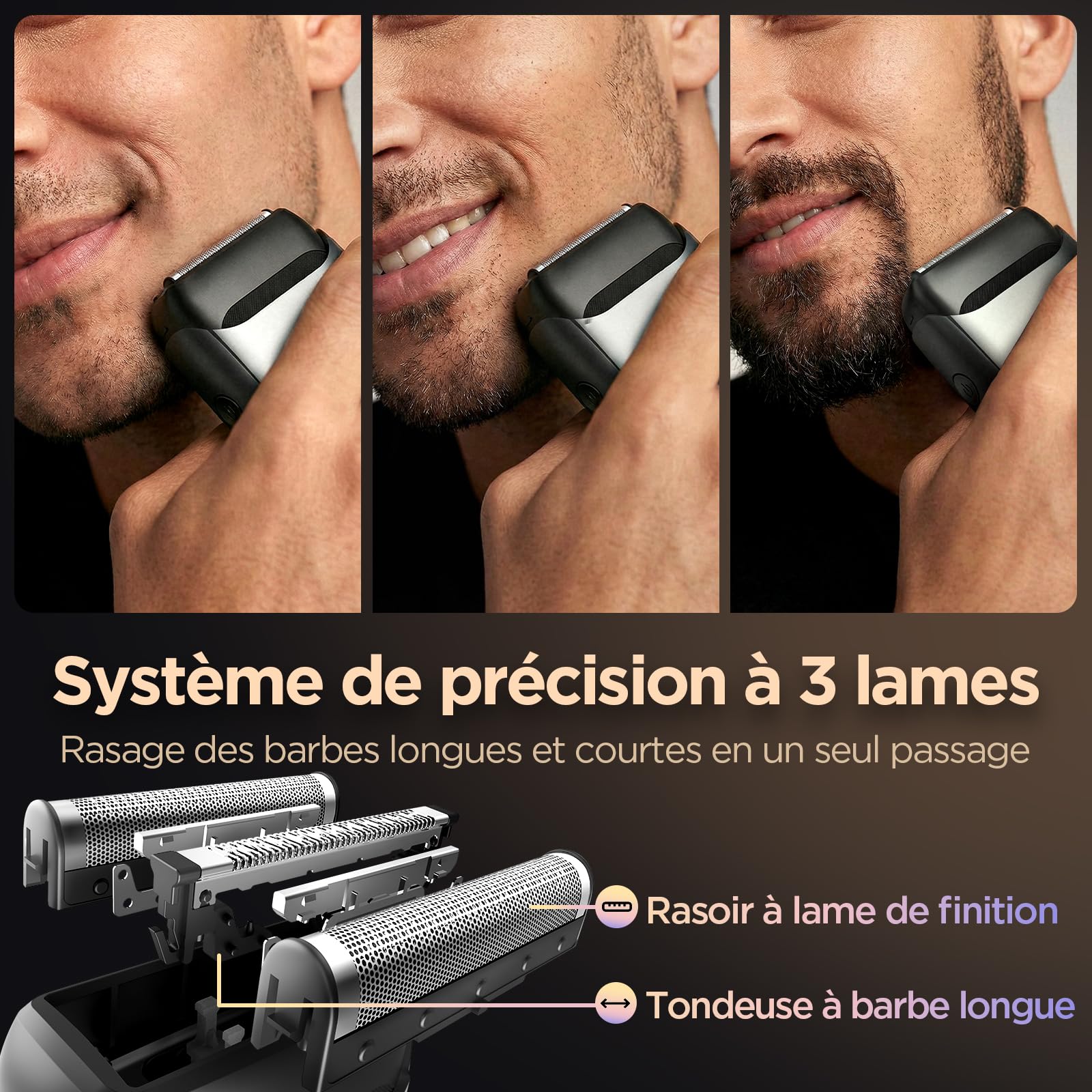 Rasoir Electriques Hommes, Yineel VT100 Mini Rasoir à Lames avec 3 Lames Flottantes, Étanche IPX7, USB-C Recharge, Compact et Portable, avec Étui de Rangement, Cadeau pour Hommes