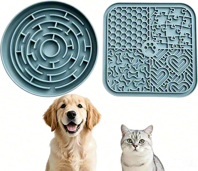 Comedouro Lento e Tapete de Lamber para Gatos e Cães em Silicone com Ventosas YCT JXYHDD3003 Azul