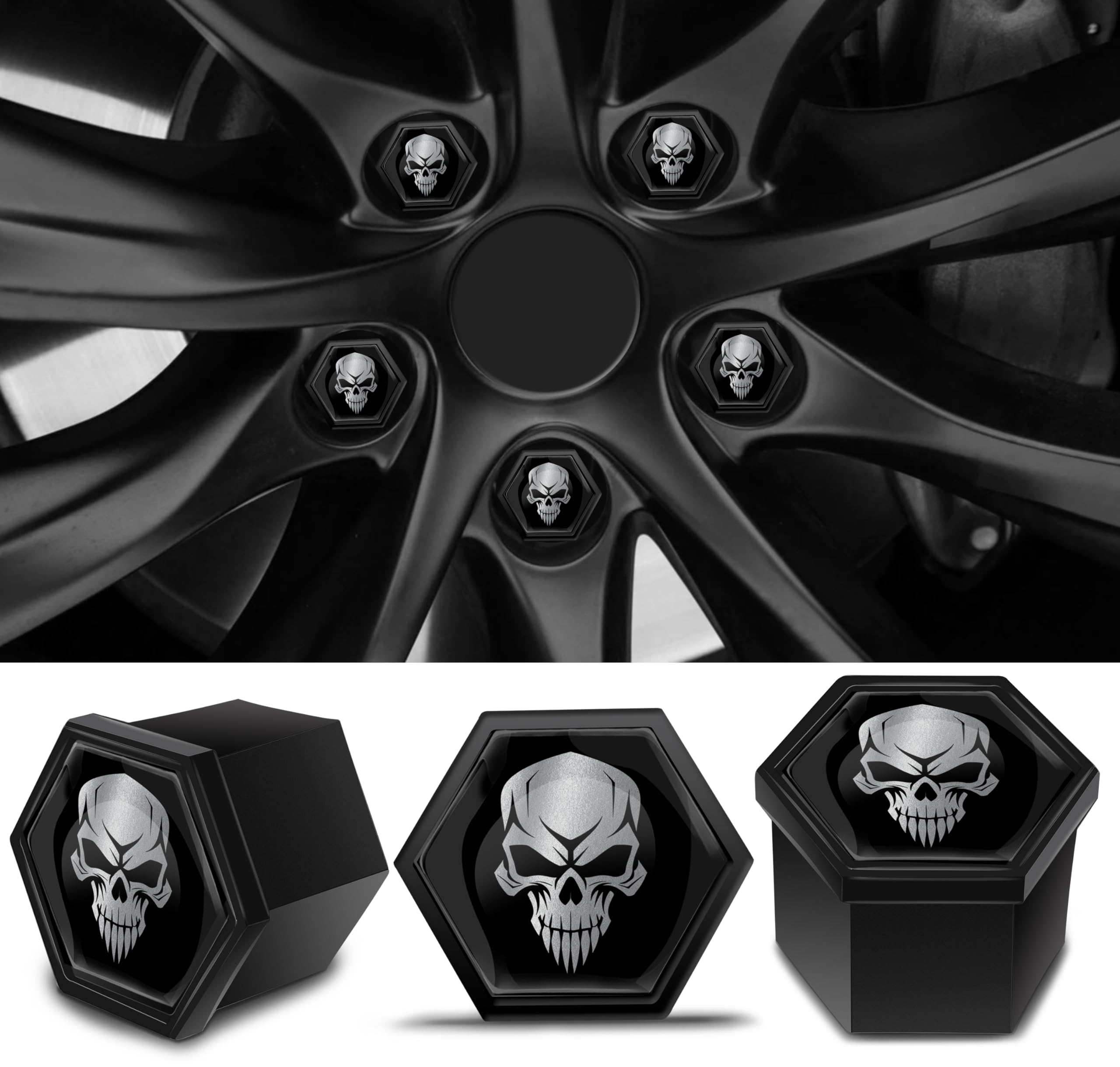 Biomar Labs Radmutternabdeckungen - Universal 19mm Set Mit Totenkopf-Design