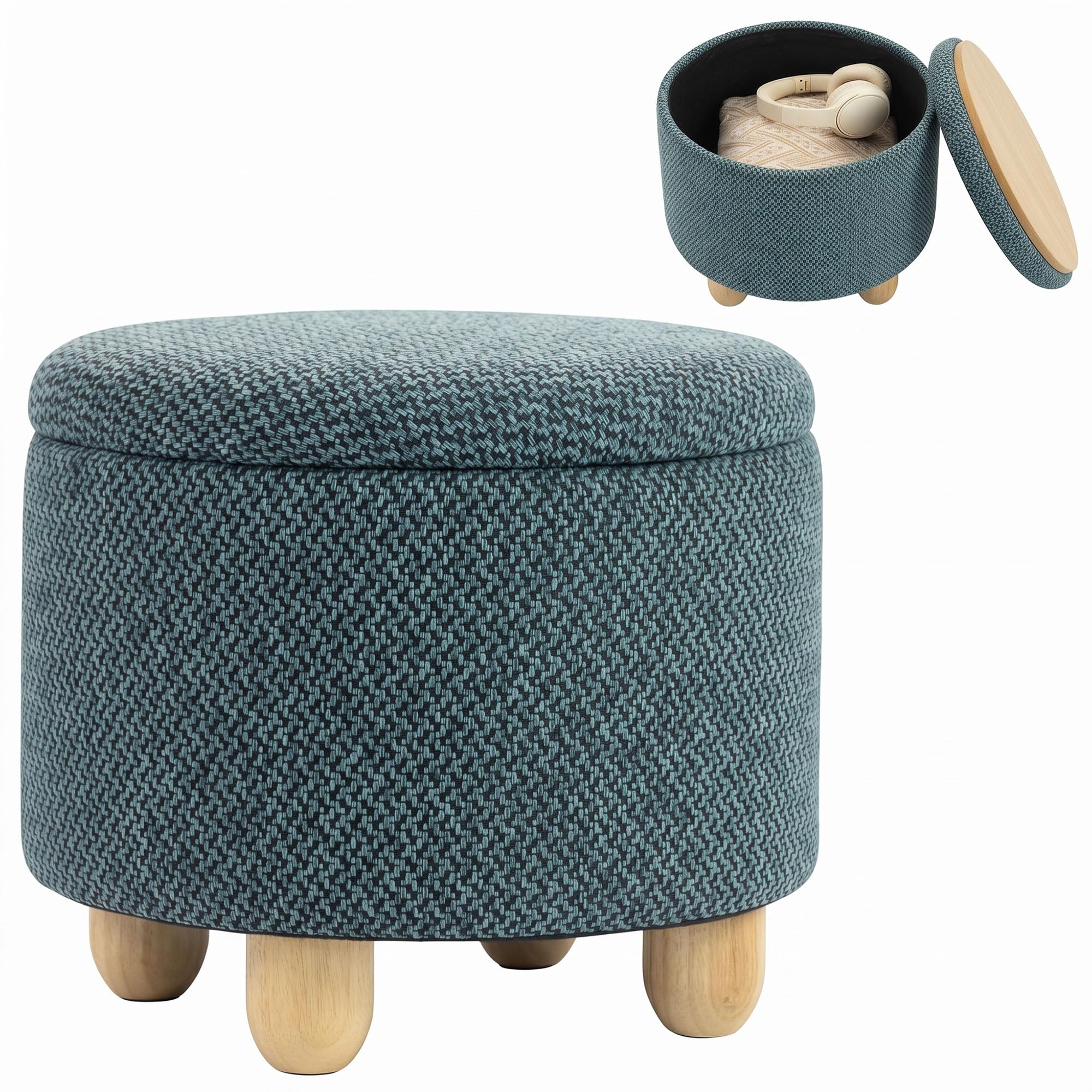 HOMCOM Storage Ottoman Footstool, 38.5 x 38.5 cm, Dark Blue