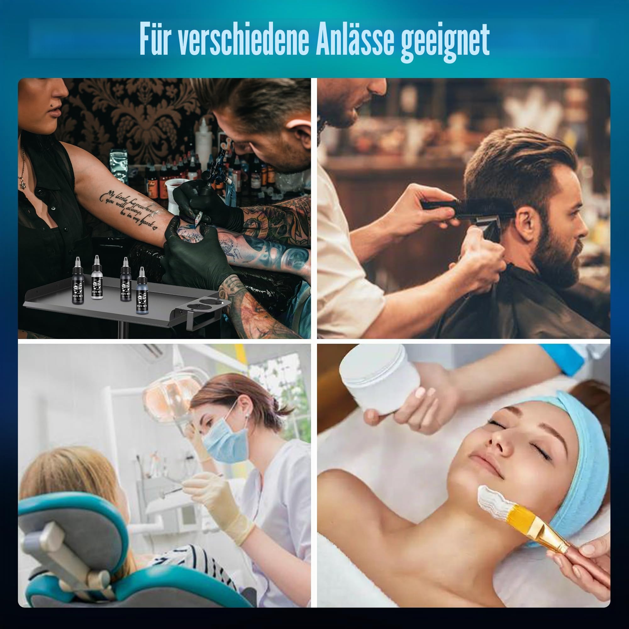 Poarmeey Tattoo-Tablett auf Rollen, höhenverstellbarer Tattoo-Wagen mit Handschuhfach und Taschentuchhalter, Schwarz