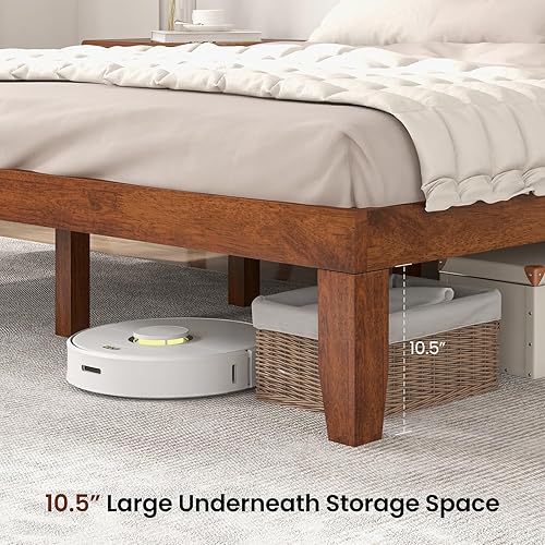 Miniatura 8 de KOMFOTT Base de cama de plataforma de madera de 14 pulgadas, tamaño Queen, base de colchón de madera maciza con marco de madera de goma, soporte de