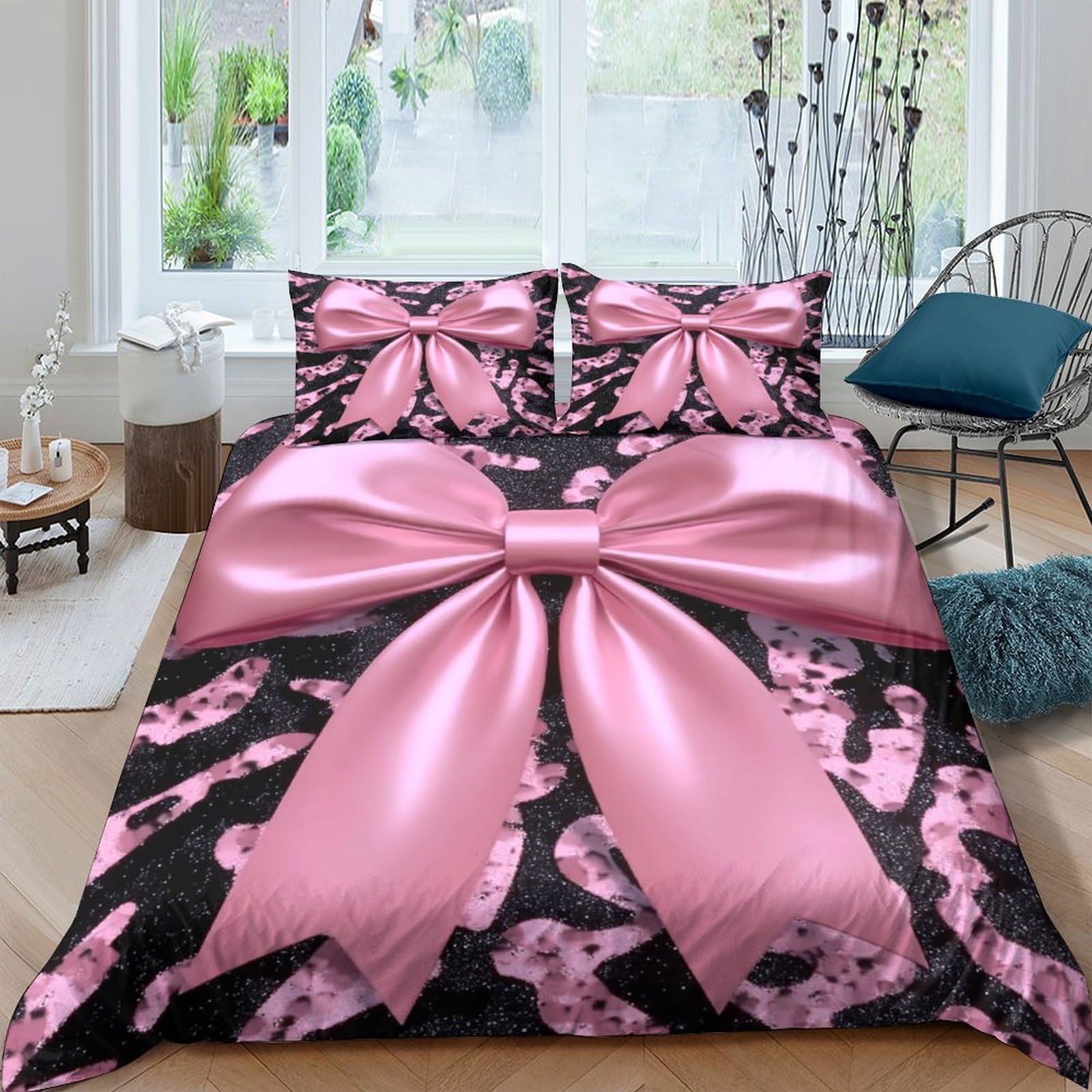 XFKLYNVCJ 3D Printed pink bow decor Quilt Cover Polyester fashion accessory style Bedding Cover Breathable Durable for Student Dormitory College Bedroom Daily Bedding Use Single（135x200cm）
