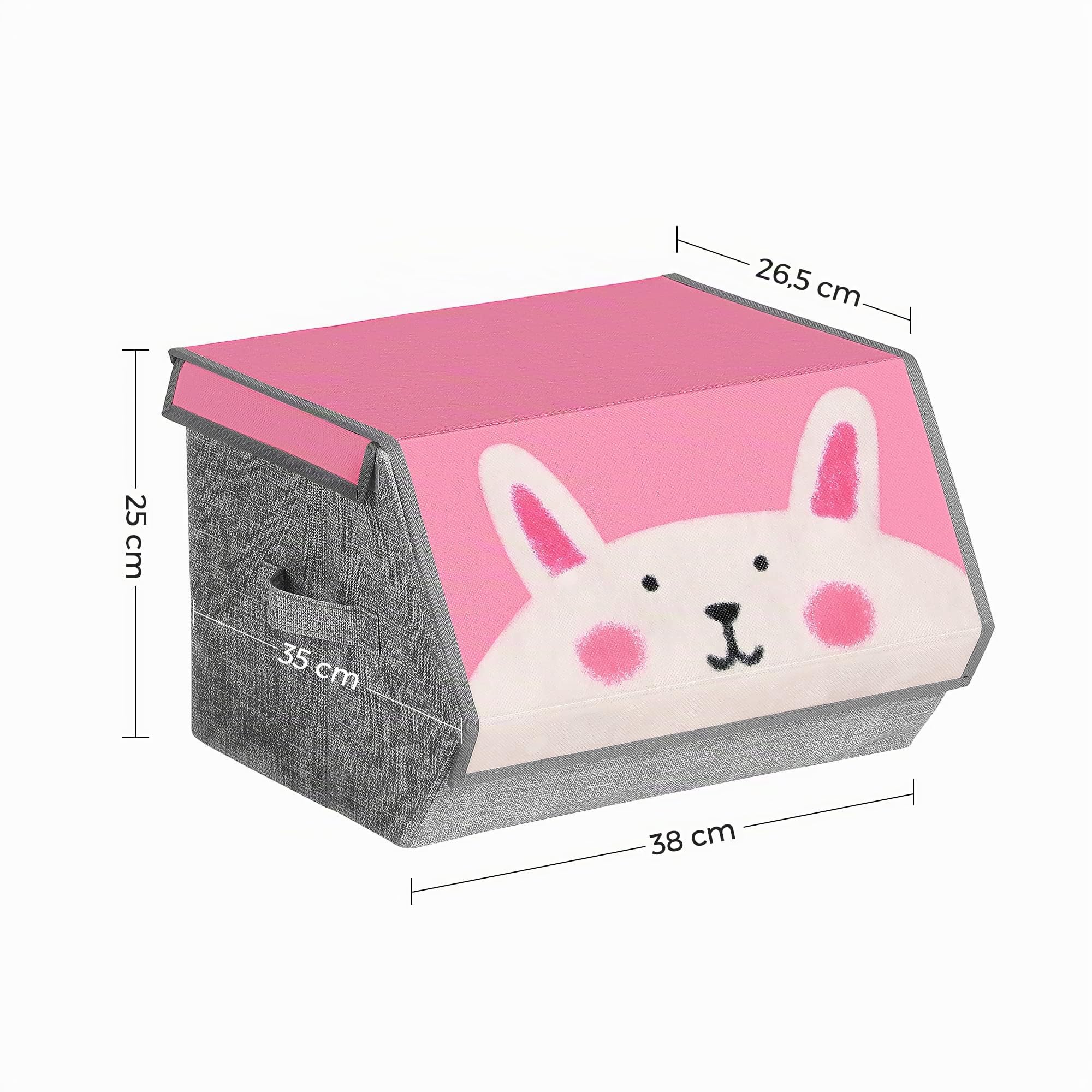 SONGMICS Boîtes de Rangement pour Enfant, Lot de 3, Empilables, Pliables, Poignées, Couvercle Magnétique, Chambre d'Enfant, Salle de jeux, Motif Lapin Chat Lion, Rose, Bleu, Vert et Gris RFB760P01