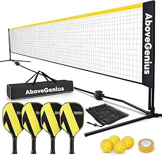 Pickleball Set with Net(17 FT), Pickleball Paddles Set of 4, Includes 4 Premium Wood Pickleball Paddles, 4 Pickleball Balls,1 Portable Net,1 Storage Bag,1 Carry Bag,and 1 Court Marker