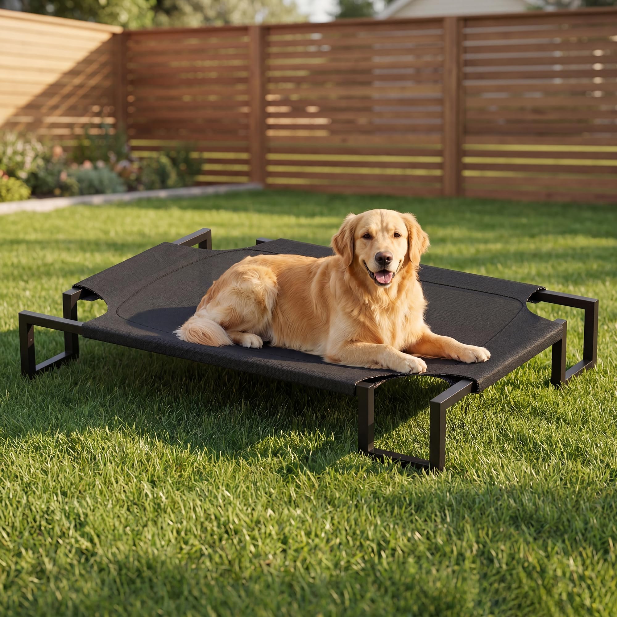 Lit pour Chien surélevé,Tapis Rafraichissant Chien,Lit Surelever de Camp pour Animaux de Compagnie Intérieur Extérieur,Panier Sureveler Chien Lavable Respirant,Cadre métallique Robuste,Noir