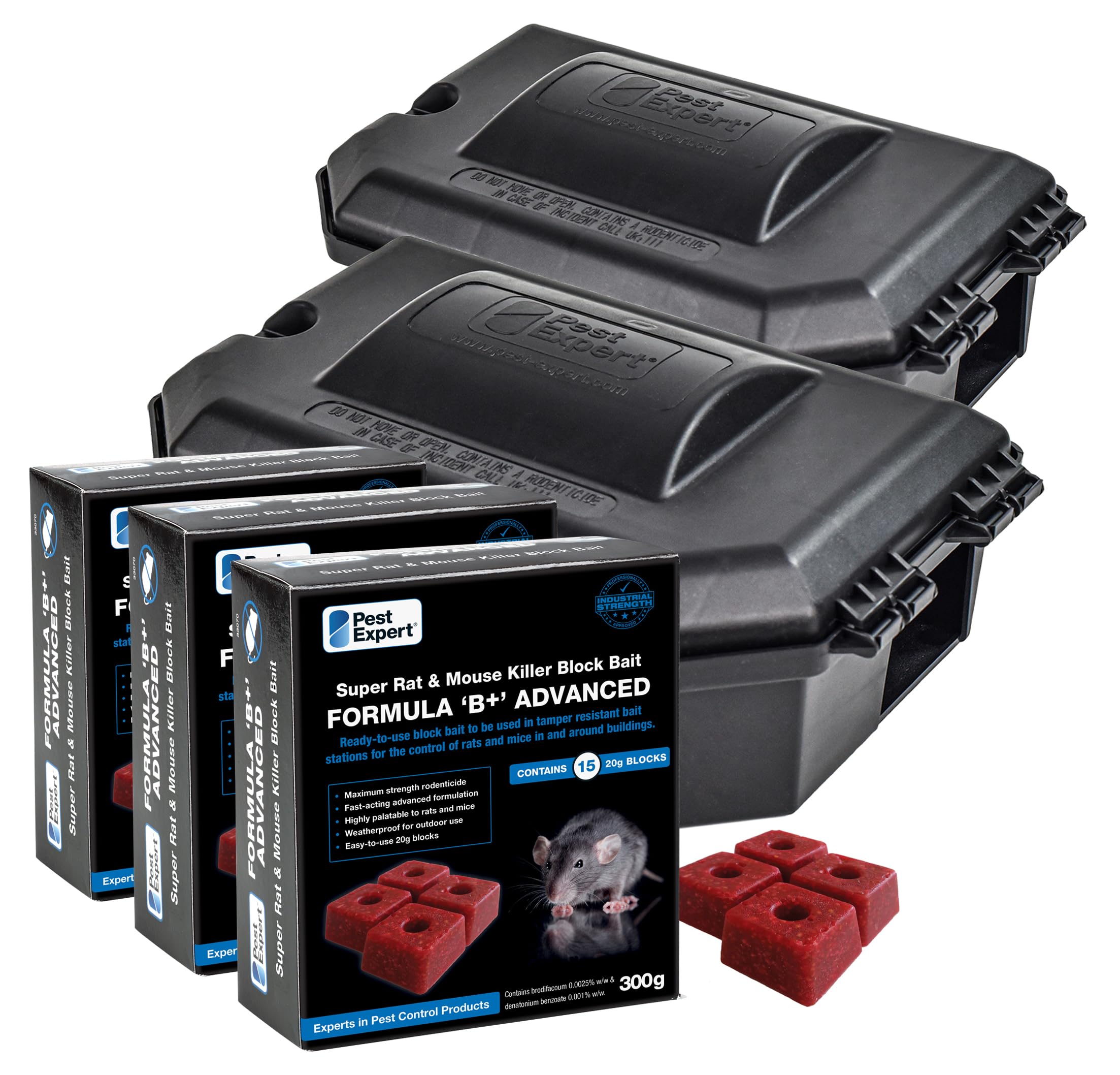 Formula B+ Advanced Rat & Mouse Killer Poison Bait Blocks 900g Strongest Single Feed + 2 Professional Rat Bait Boxes