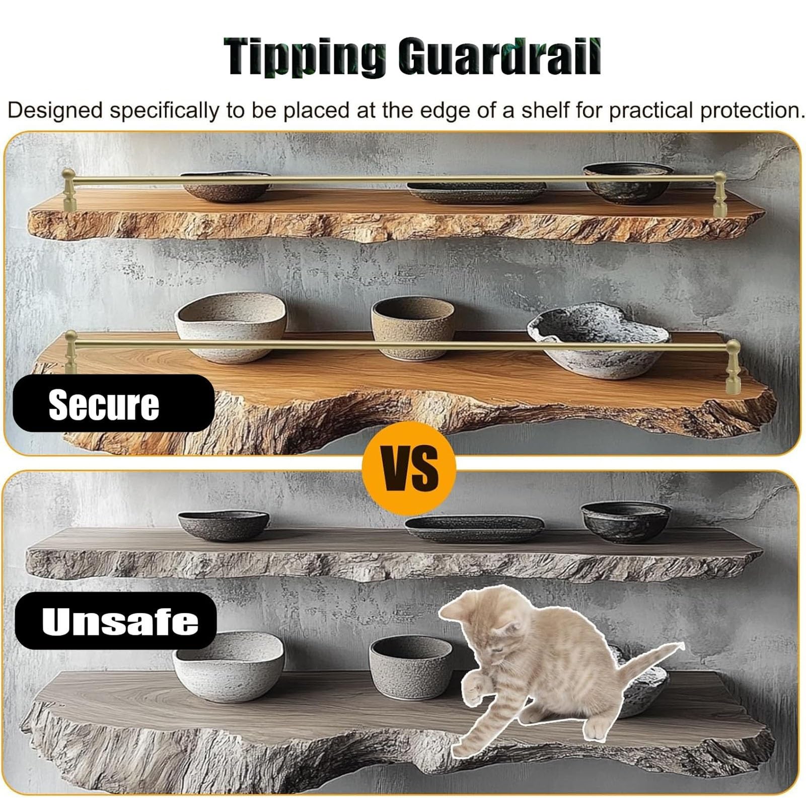 Generico Barre di Protezione in Legno per scaffali - Protezione anticaduta per librerie, pensili da Cucina e scarpiere - Asta Decorativa di Protezione, Confezione da 6, Perfetta per l'organizzazione