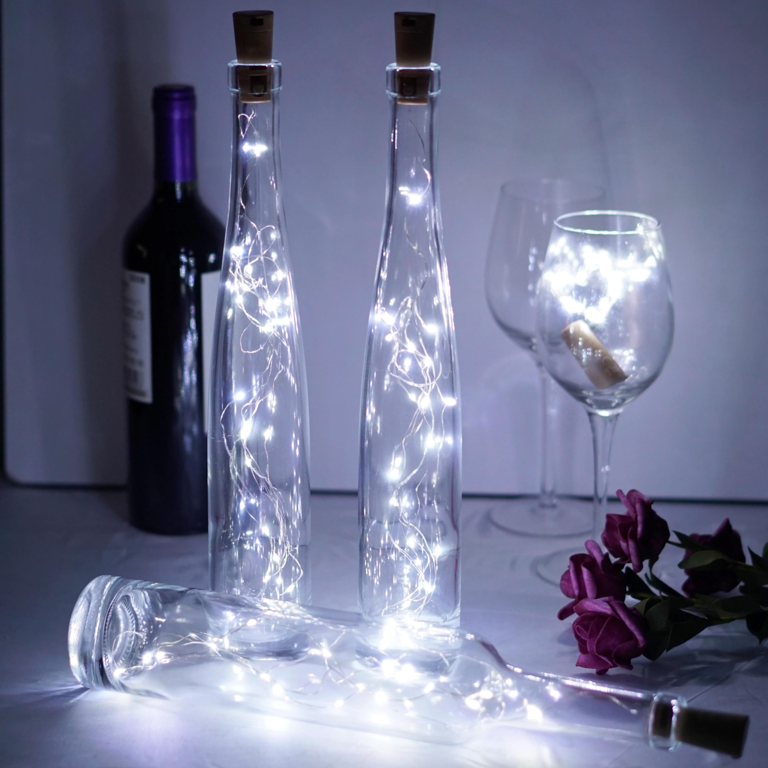 Guirlande lumineuse 20 LED en liège étanche à piles (incluses) pour décoration d'intérieur, chambre à coucher, fête, mariage, Noël (blanc froid)