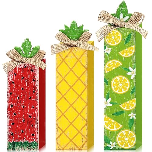 Redbaker 3 Pcs Summer Wood Table Block Sign Lemon Tiered