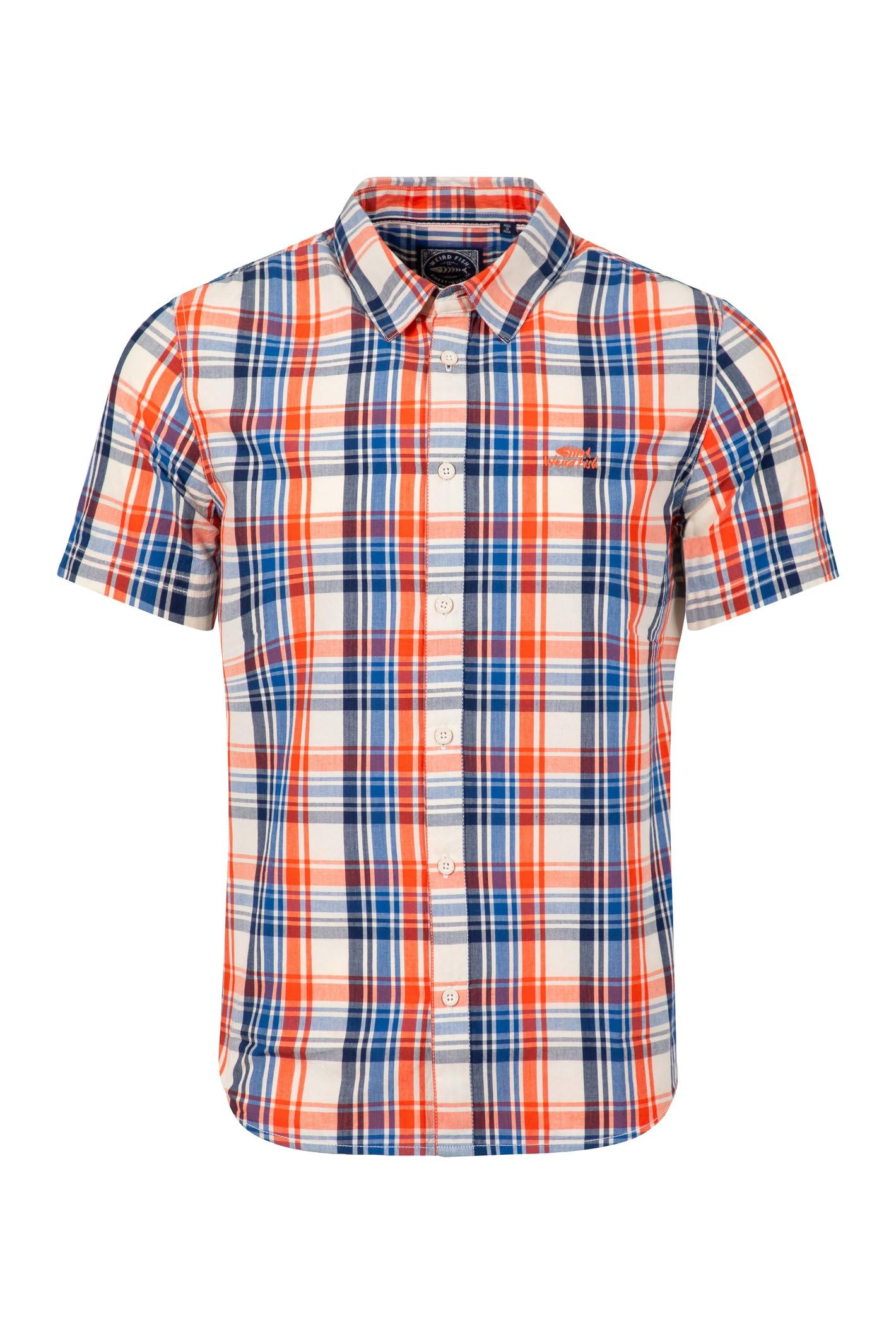 Weird Fish Men's Light Cream Judd Short Sleeve Check Shirt Size M