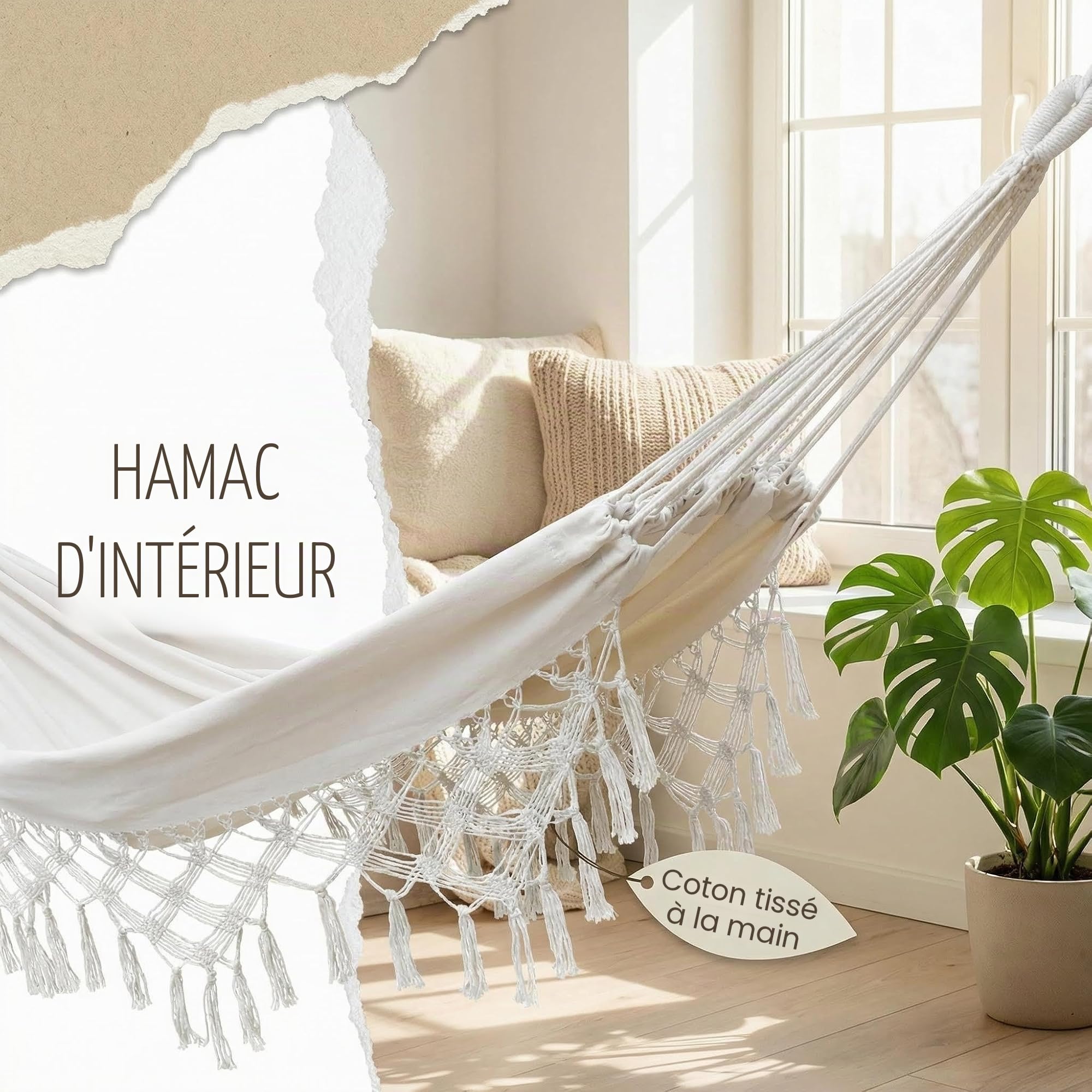 Hamac Double pour intérieur et extérieur - Hamac de Camping Portable - Grand hamac en Coton Doux pour la Maison, Deux Personnes, terrasse, Jardin, Porche, pelouse et Jardin