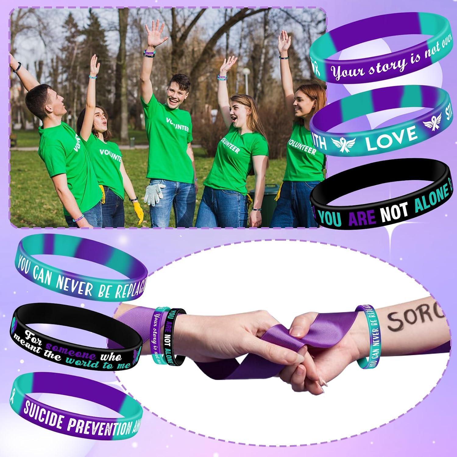 JUNEBRUSHS 42pcs Suicide Prevention Awareness Silicone Bracelets