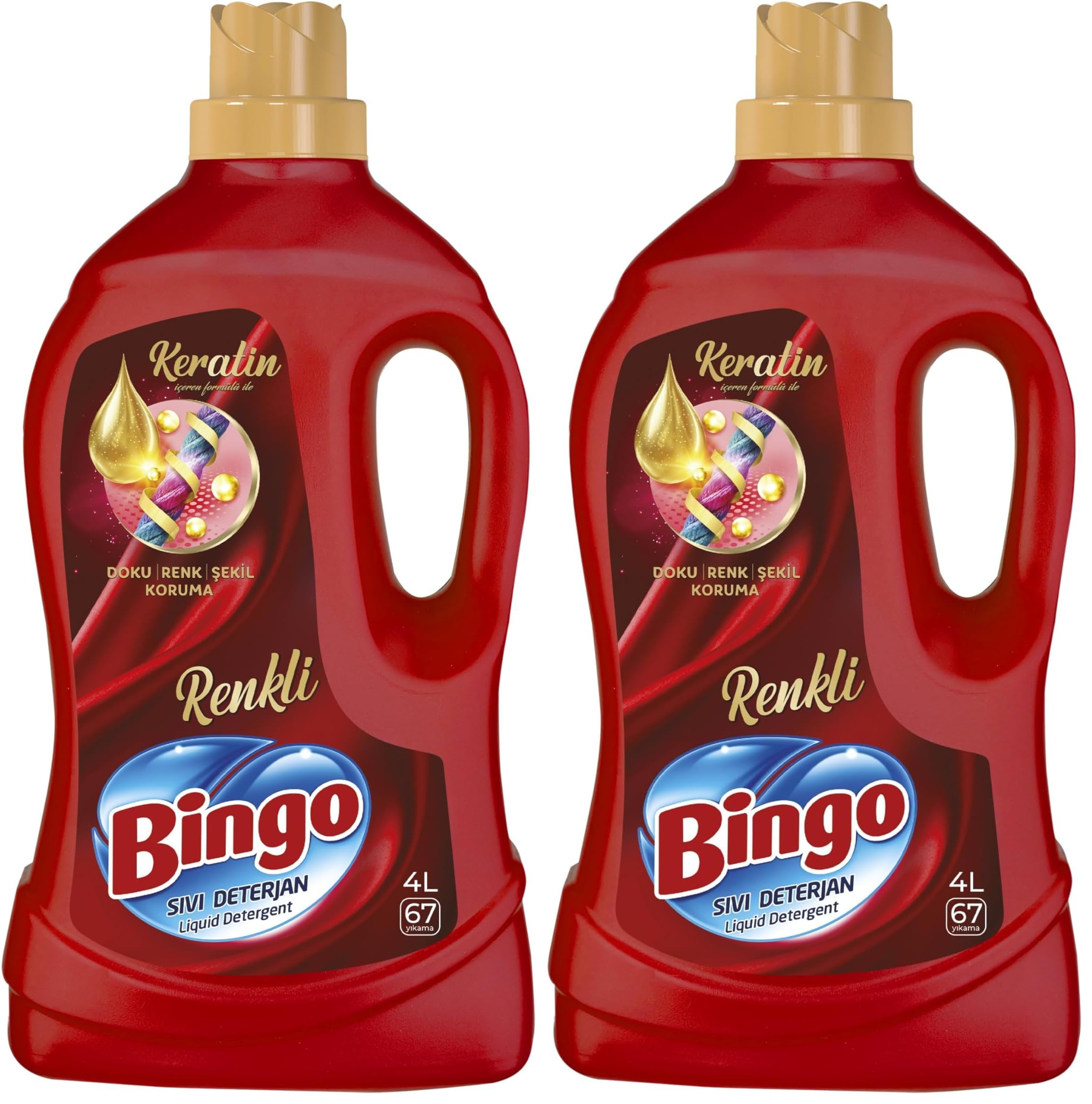 Bingo Renkli Sıvı Bakım Çamaşır Deterjanı, Kırmızı, 4 Lt (2 paketi)