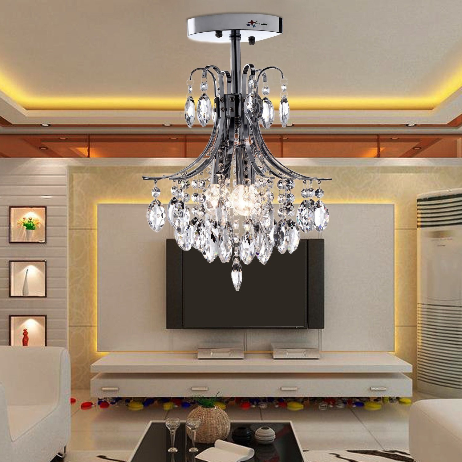 E12/E14 2-head Modern Crystal Chandelier Ceiling Lamp Modern Bedroom Crystal Lights LED Crystal Chandelier for Living Room