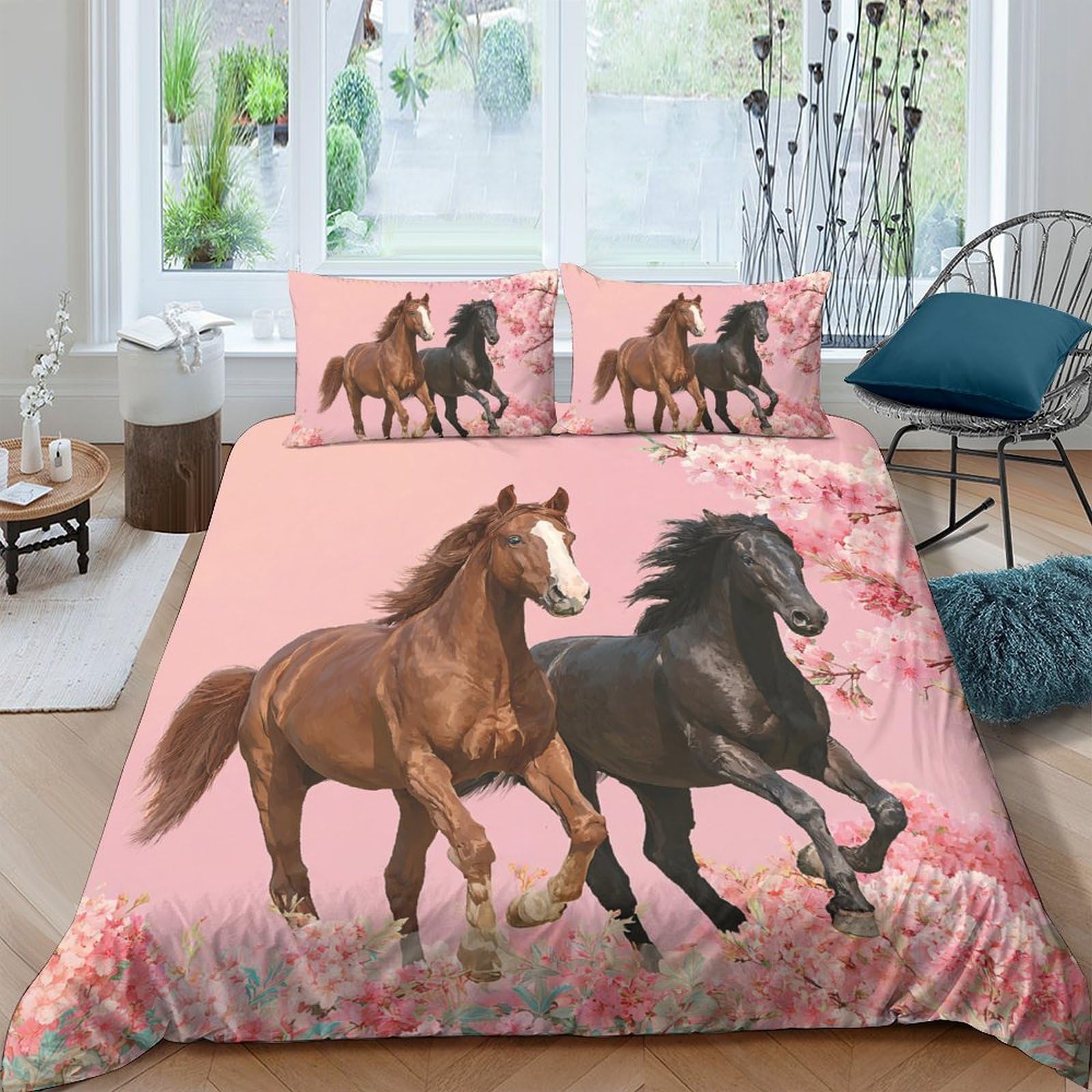 Ctjqhvkz Style-4 3D Printed Running Brown Horse Fitted Sheet Microfiber Soft Decorative Black Horse Mattress Cover For Bedroom Dorm Single（135X200cm）