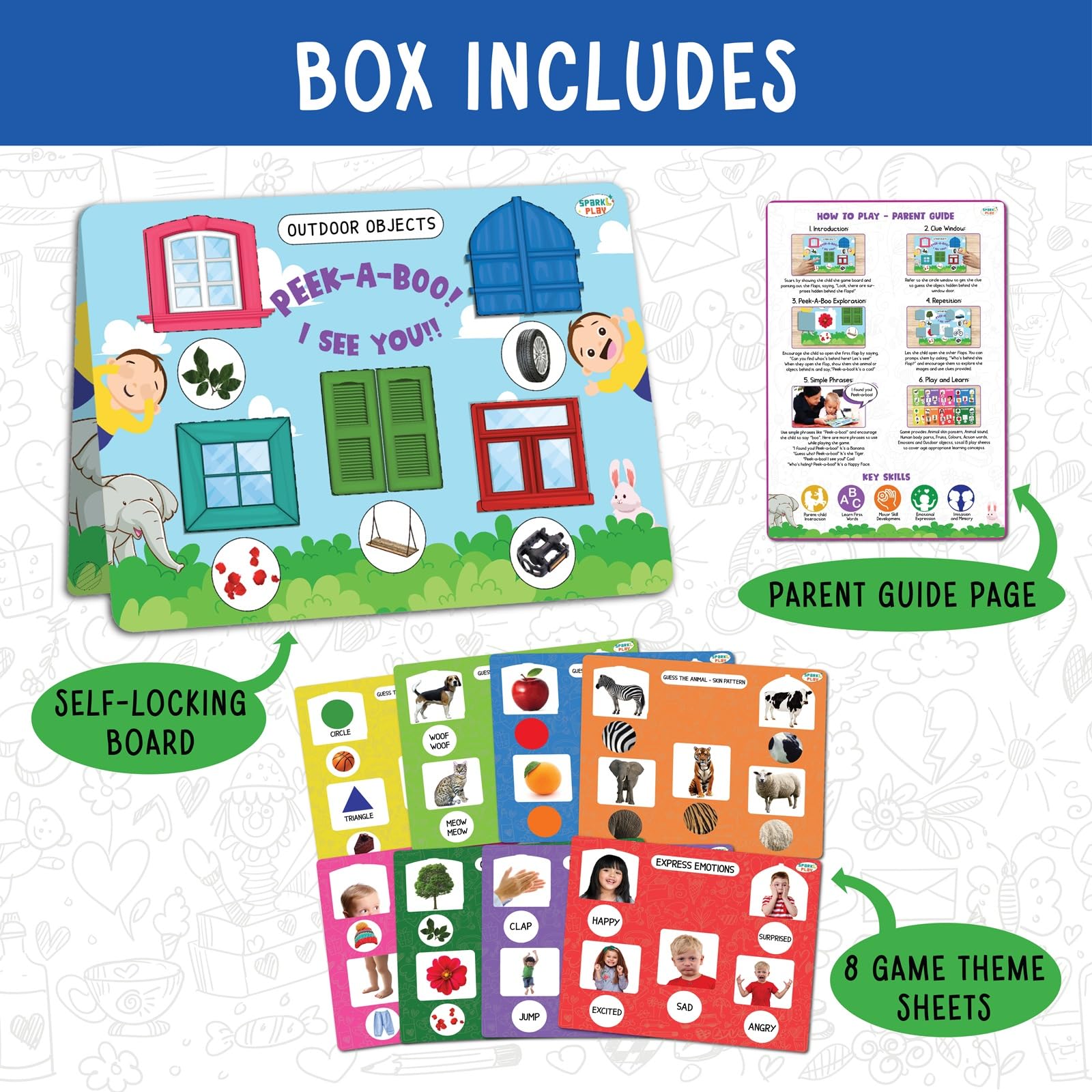 SparkLPlay Educational Toy for Toddlers Ages 1-3. Learning Activities with 8 Peek-A-Boo Games. Learn - Body Parts, Shapes, Animals, Colors, First Words 2