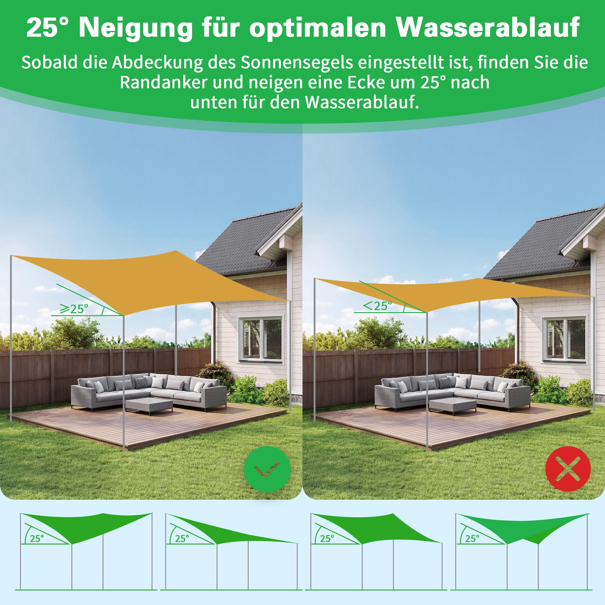 3,6M Sonnensegelmast Höhenverstellbar ⌀60mm, 2er Pack inkl. D-Ring. | für Terrasse, Garten, Pool, Sonnensegelpfosten ⌀60x3mm, rostfrei, wetterfest, verst. Stahlrohr, schnell montiert