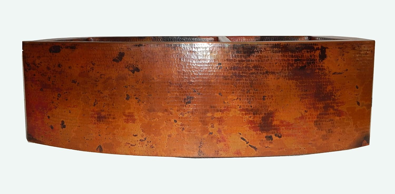 Apron Front Farmhouse Kitchen Double Bowl Mexican Copper Sink 60/40 36X22 Natural Patina
