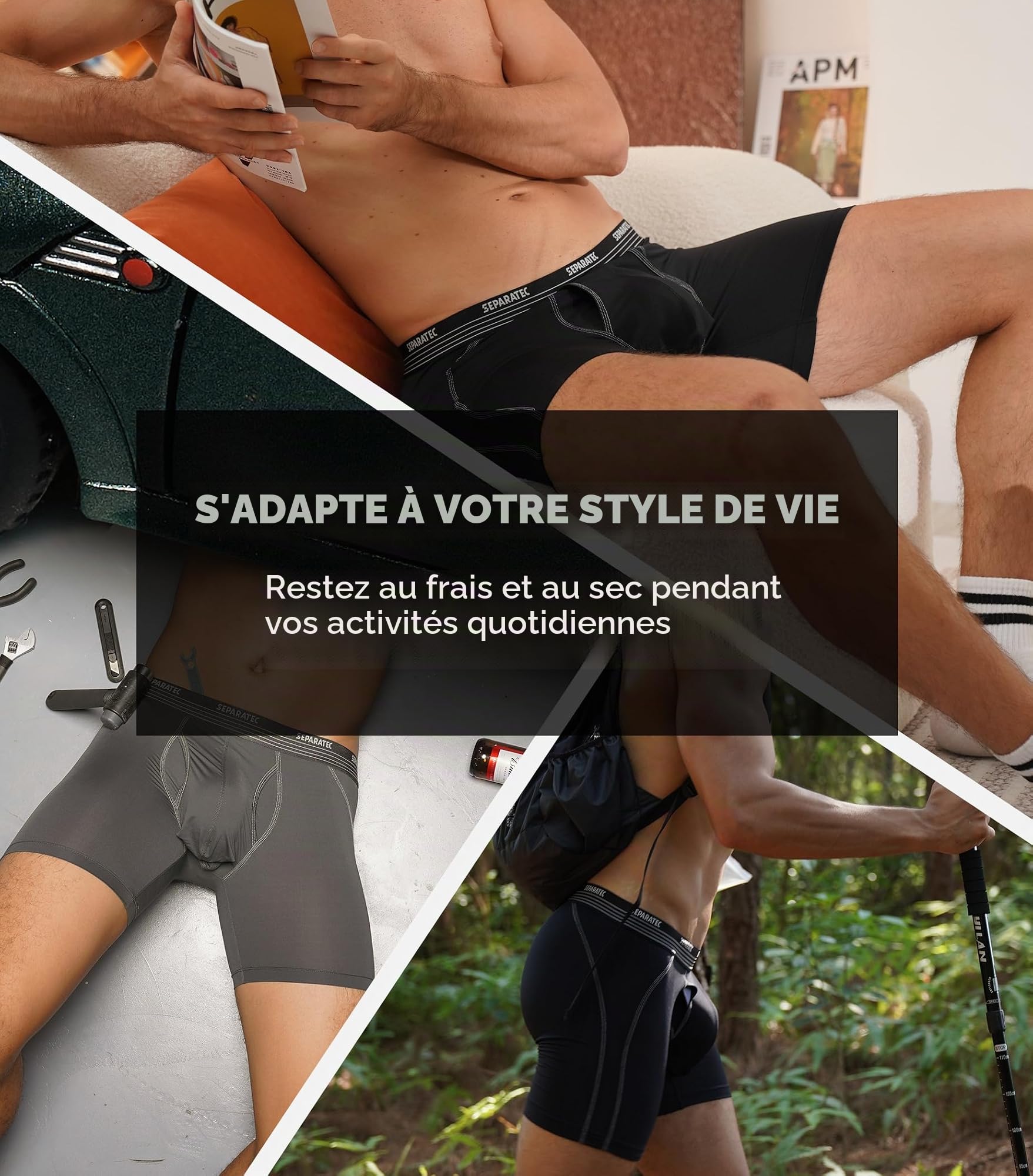 Separatec Lot de 3 Boxers pour Homme avec Poches séparées en Bambou Respirant et Doux avec Braguette