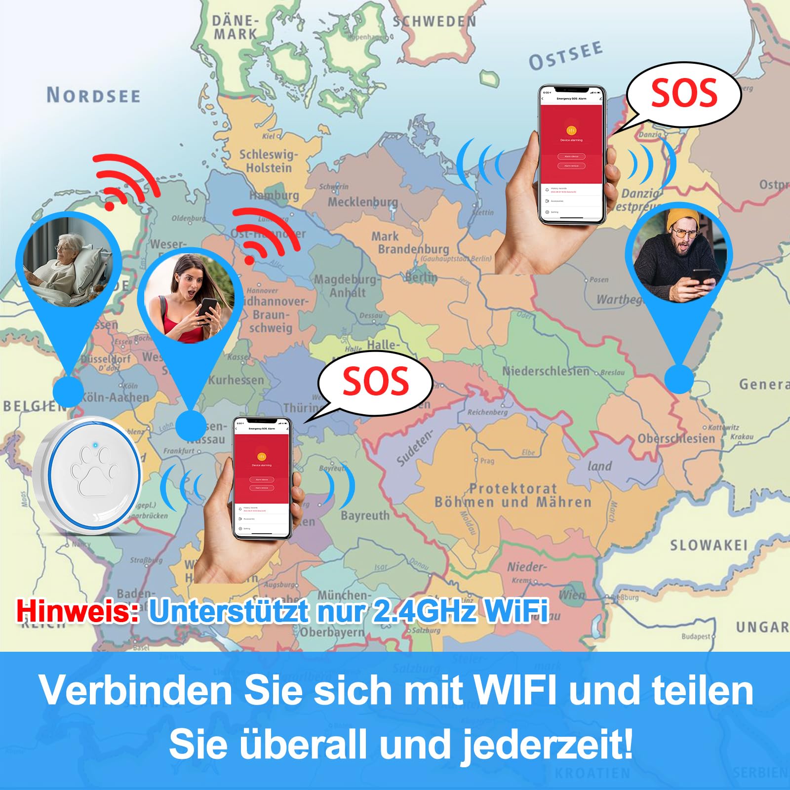 DAYTEE Mobile Türklingel, WiFi Tuya Smart Doorbell, Touch Outdoor Waterproof Doorbell (Weiß 1*Empfänger +2*Sender)