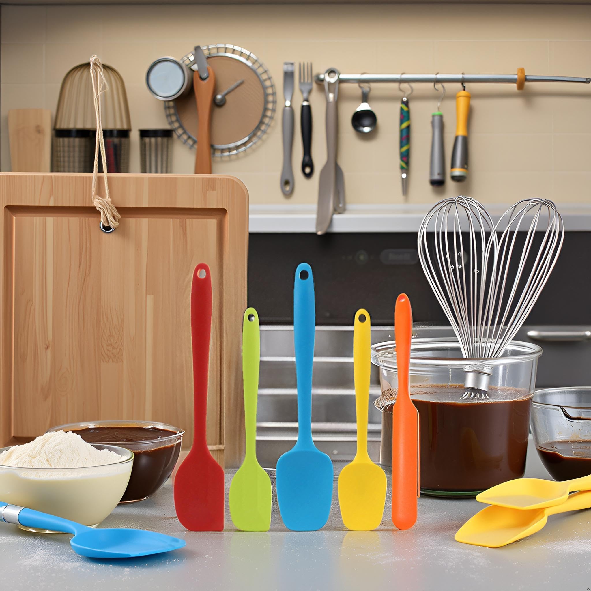 Juego de 5 espátulas de silicona antiadherentes de goma flexible con núcleo de acero inoxidable para hornear y mezclar, aptas para lavavajillas, multicolor