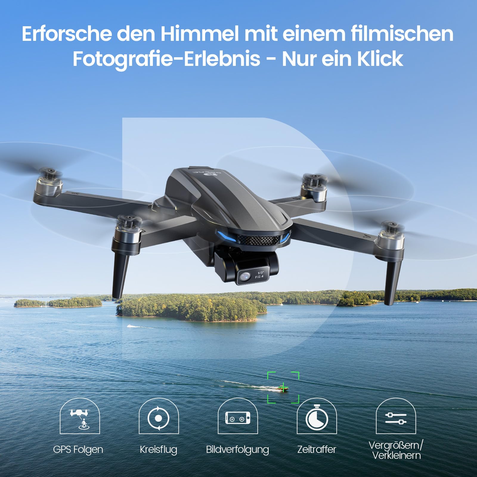 DEERC EIS 4K Kamera Drohne mit 2 Achsen Gimbal für Erwachsene, D65 RC Drohnen unter 249g, GPS Follow Me, 26 Min. Lange Flugzeit, 5G Bildübertragung, Smart Rückkehr, profi komplettset für Anfänger,C0